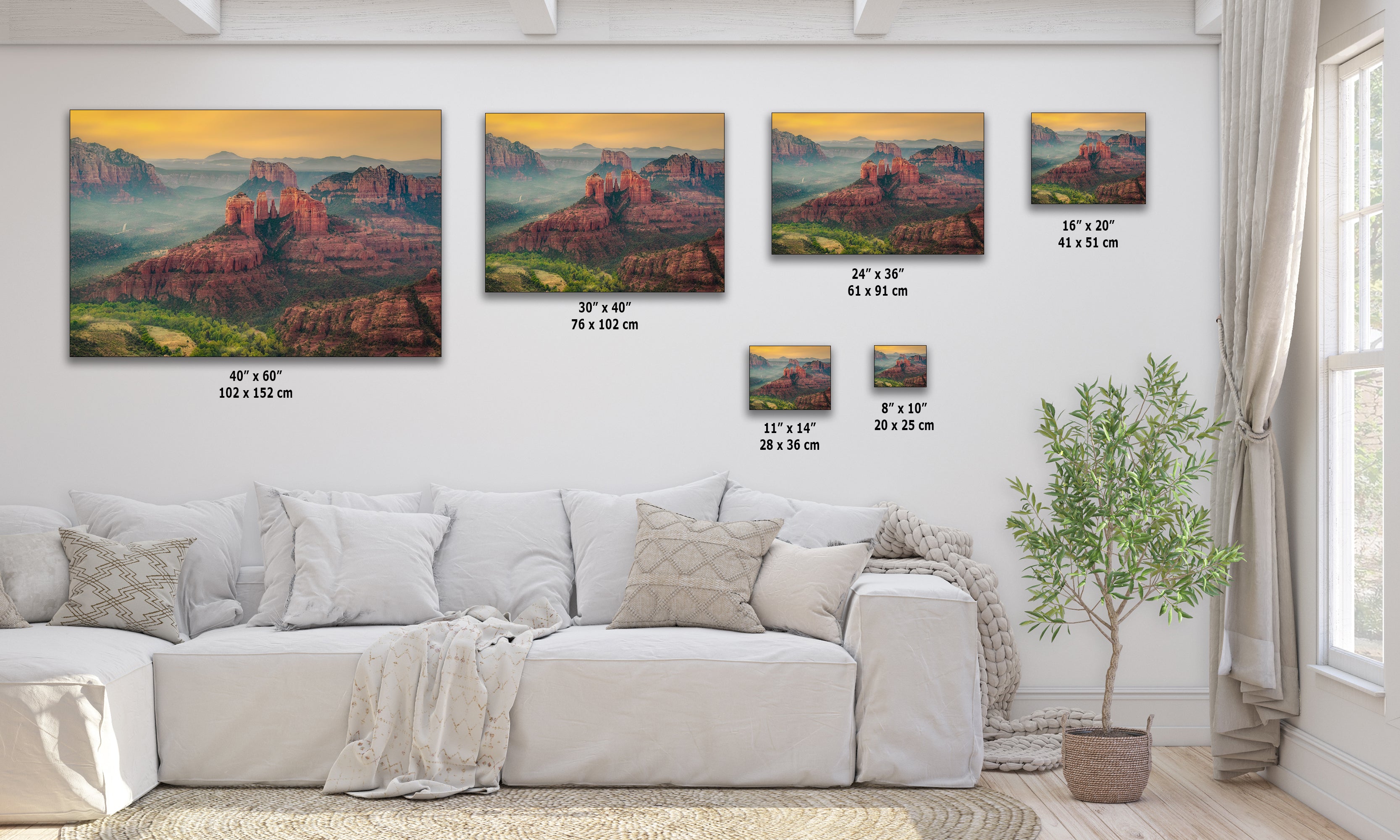 Cathedral Rock Aerial Sunrise, Sedona Arizona Desert Picture Nature Photo Relaxation Artwork for Meditation, Office, and House Decor