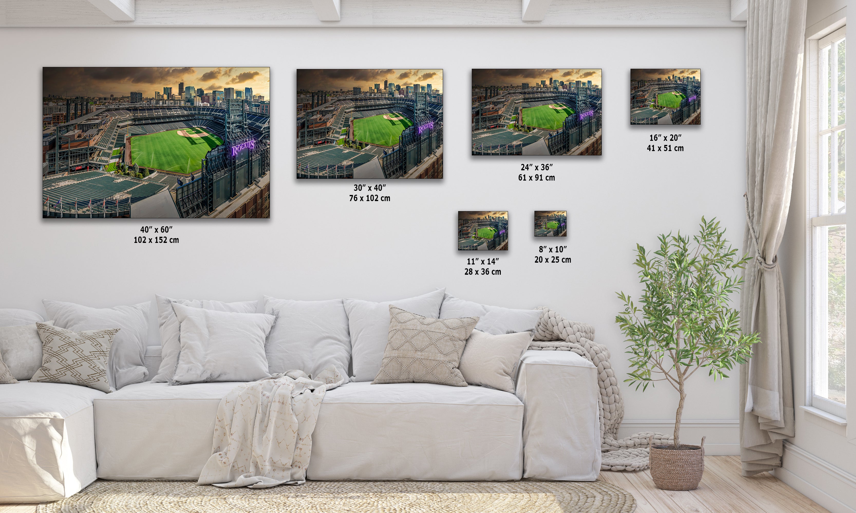 Colorado Rockies Baseball Stadium Wall Art | Coors Field Denver Colorado Skyline Print for Man Cave Decor & Sports Fans
