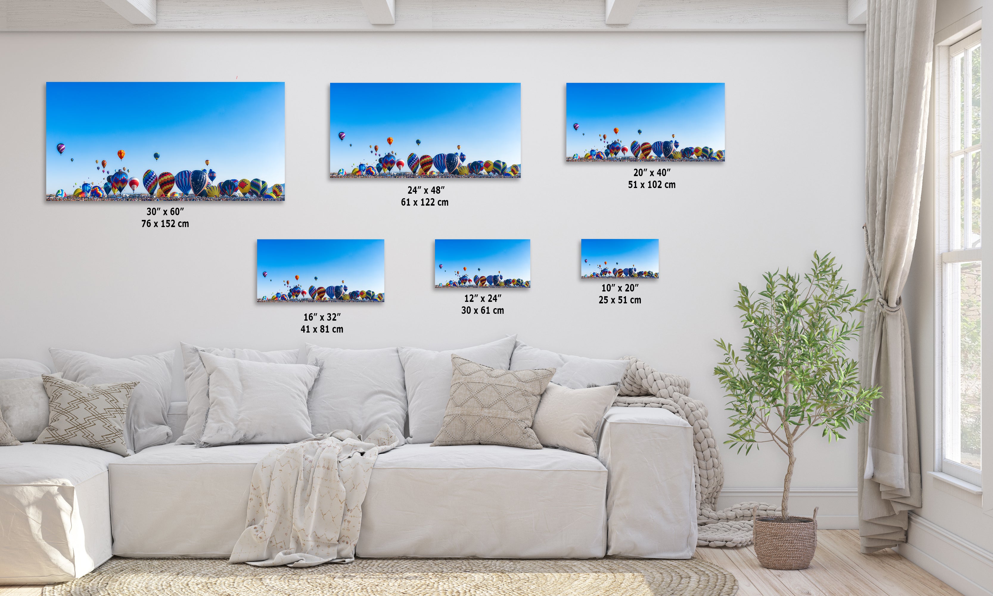 Hot Air Balloon Festival Mass Ascension Panorama Photo, Albuquerque New Mexico Balloon Fiesta Wall Art, Office, Cubicle & House Decor