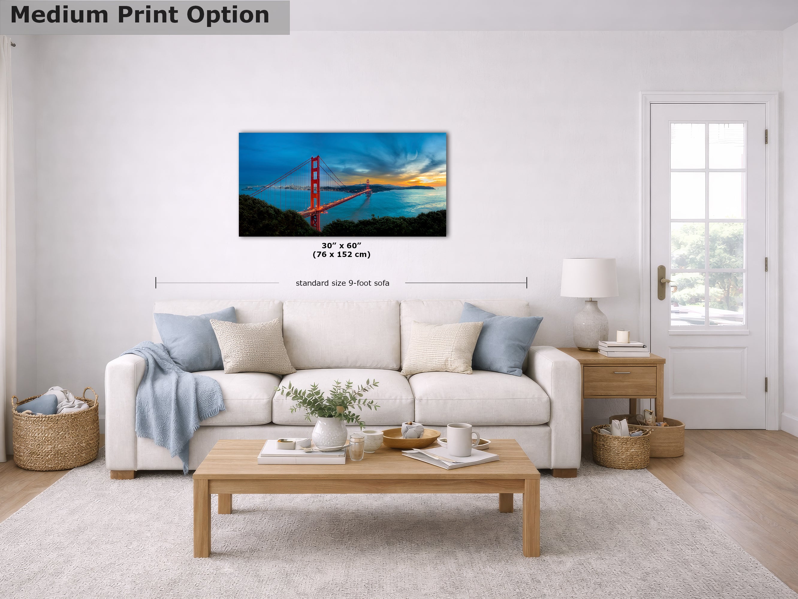 Limited Edition Fine Art Photography Bridge Picture, Golden Gate Bridge Sunset Panorama