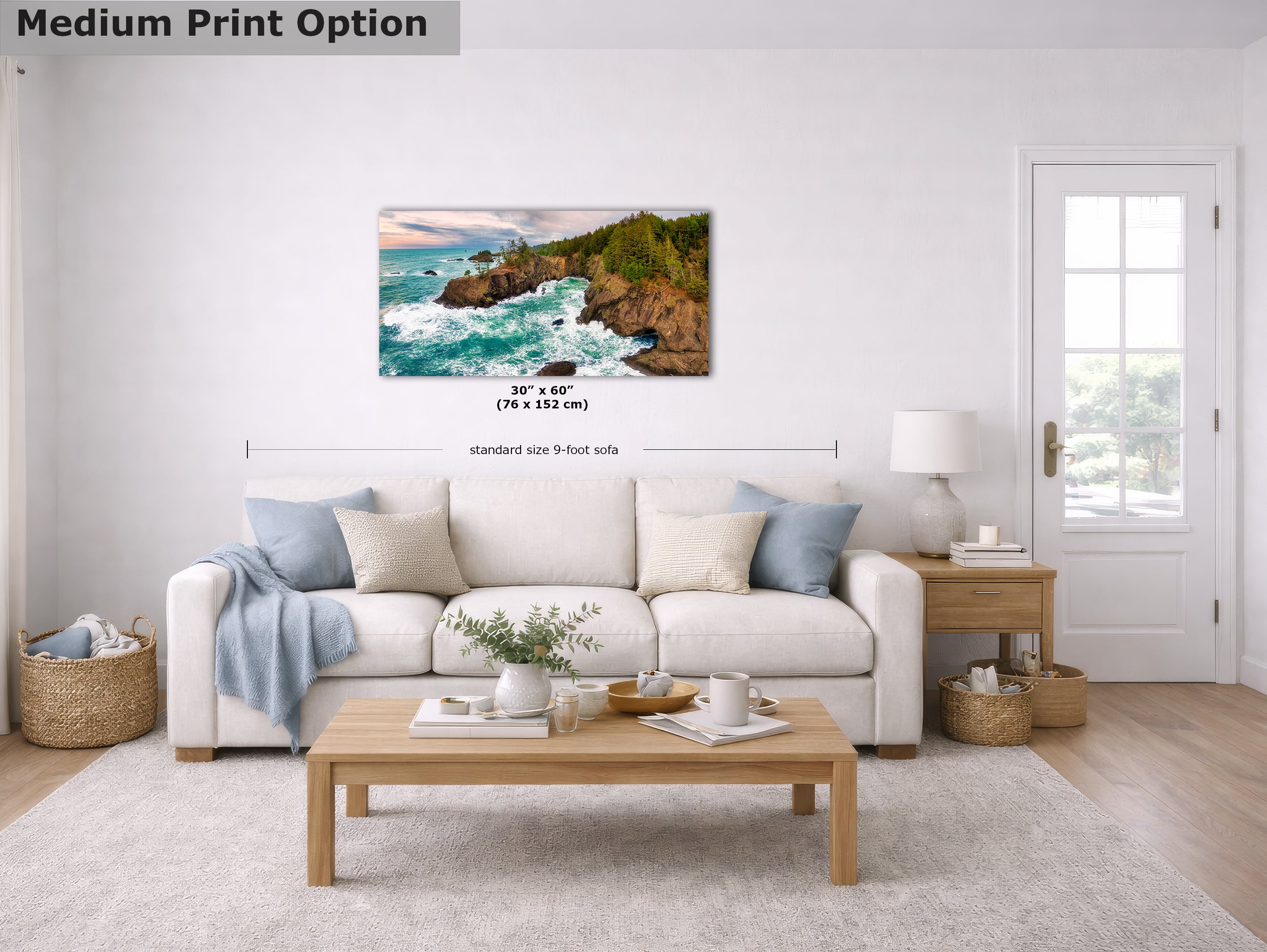 Oregon Coast Ocean Picture, Pacific Northwest Nature Photo Panorama Relaxation Artwork for Meditation, Apartment, Office & House Decor