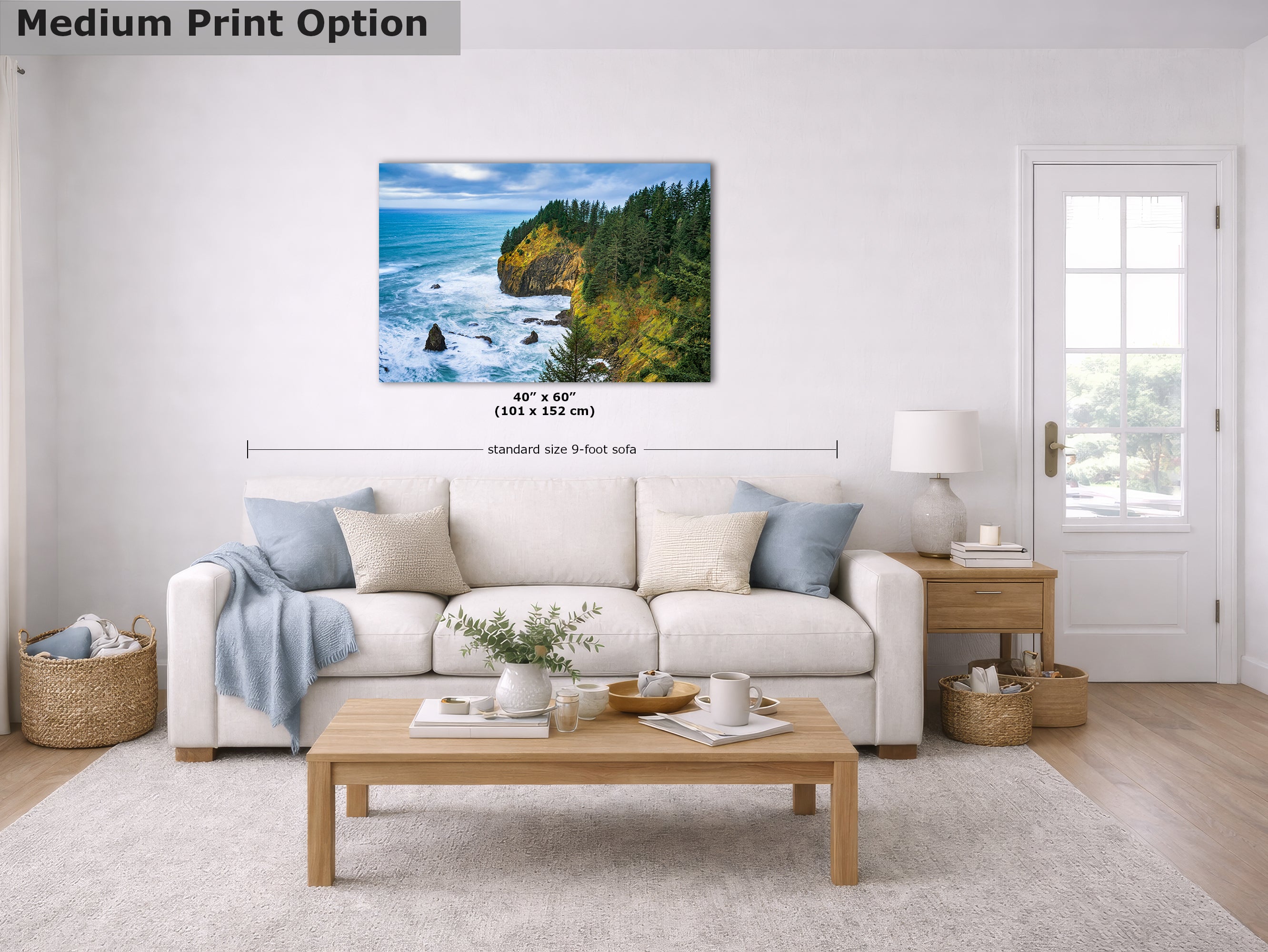 Oregon Coast Ocean Picture, Pacific Northwest Coastline Nature Photo Relaxation Artwork for Meditation, Apartment, Office & House Decor