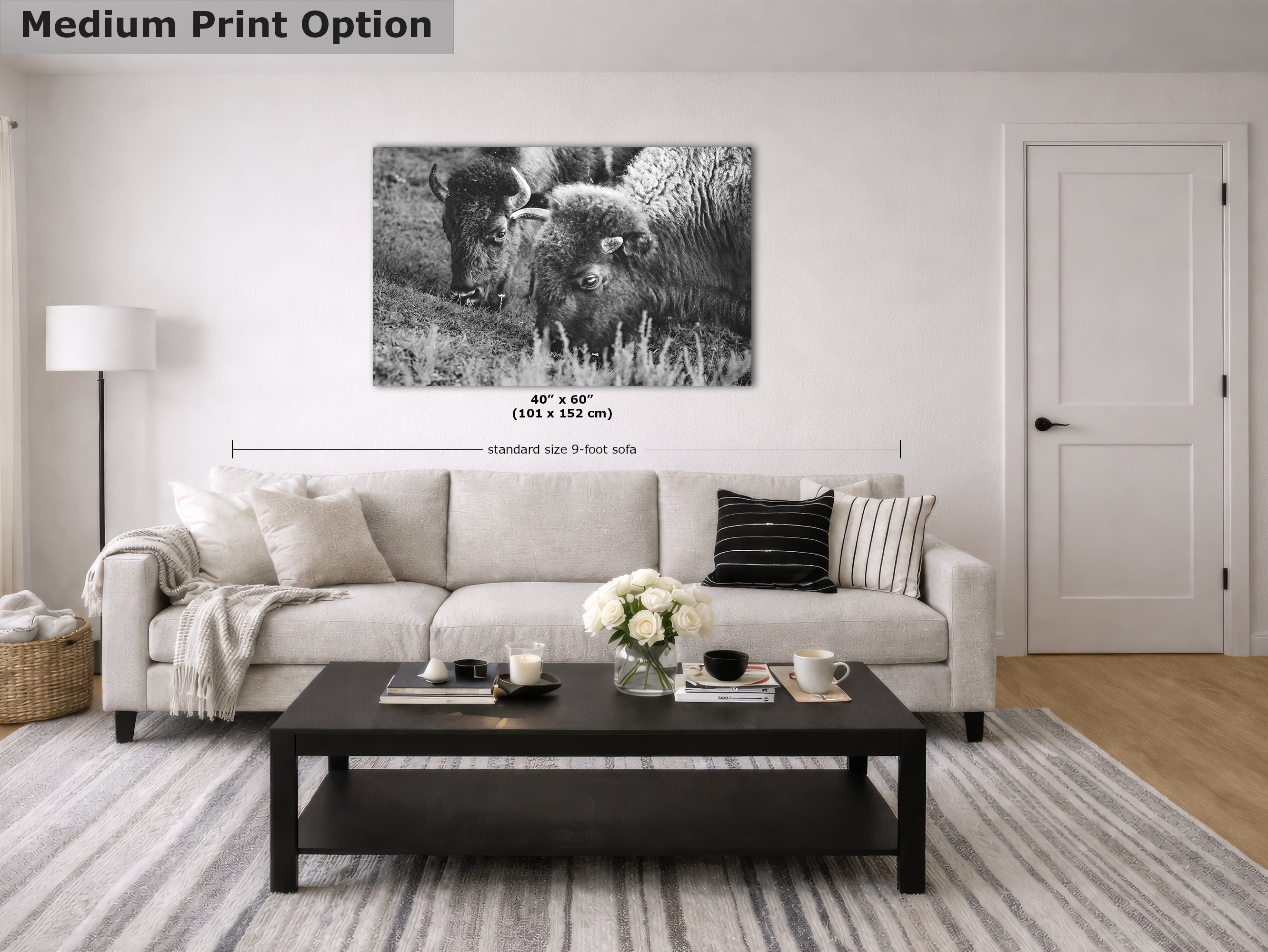 Grazing Buffalo Artwork Wildlife Photography, Black and White Bison Wall Decor, Rustic Cabin Animal Print, Nature Wall Art for Home or Office