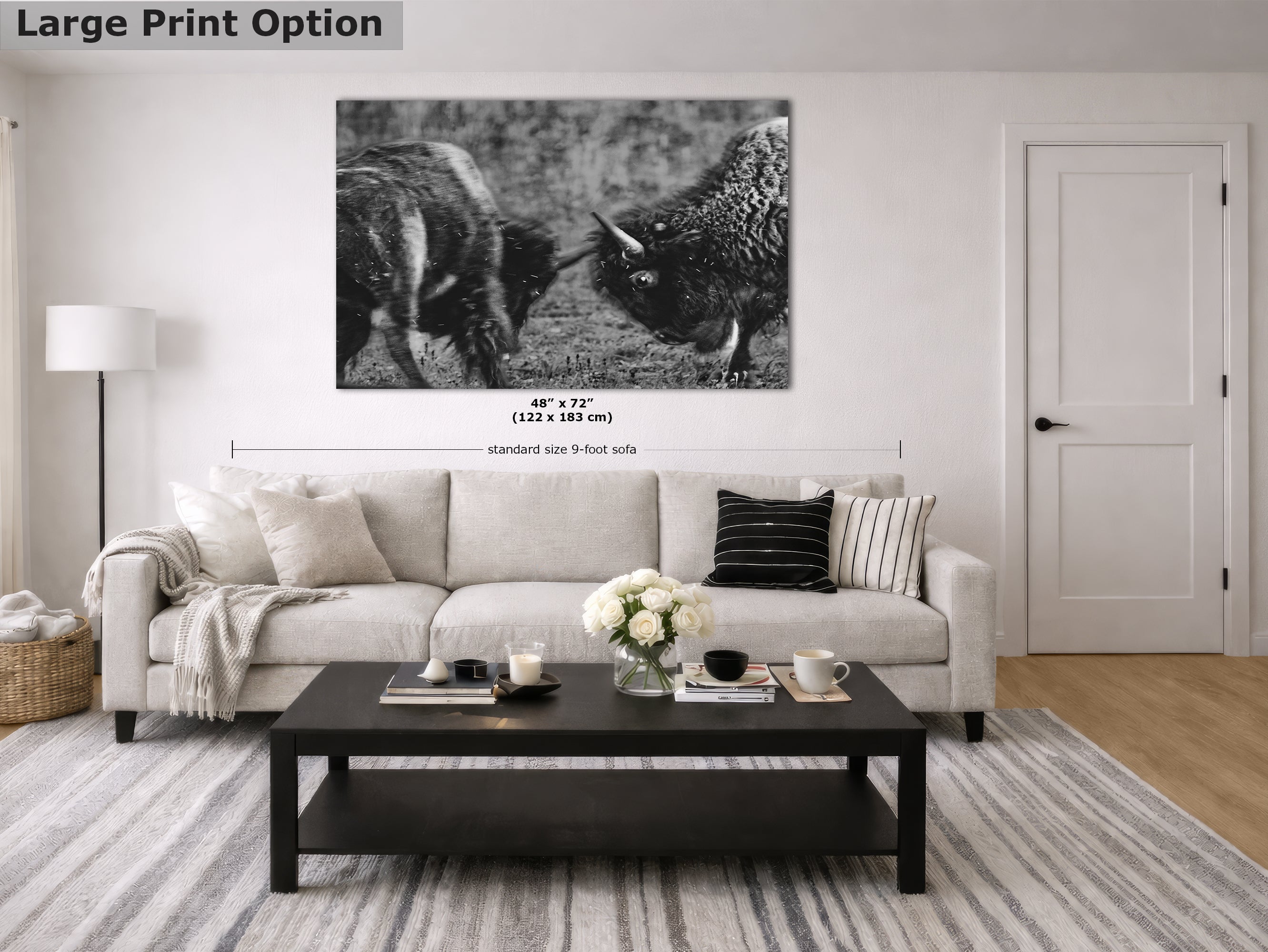 Buffalo Artwork Wildlife Photography, Black and White Bison Wall Decor, Rustic Cabin Animal Print, Nature Wall Art for Home or Office