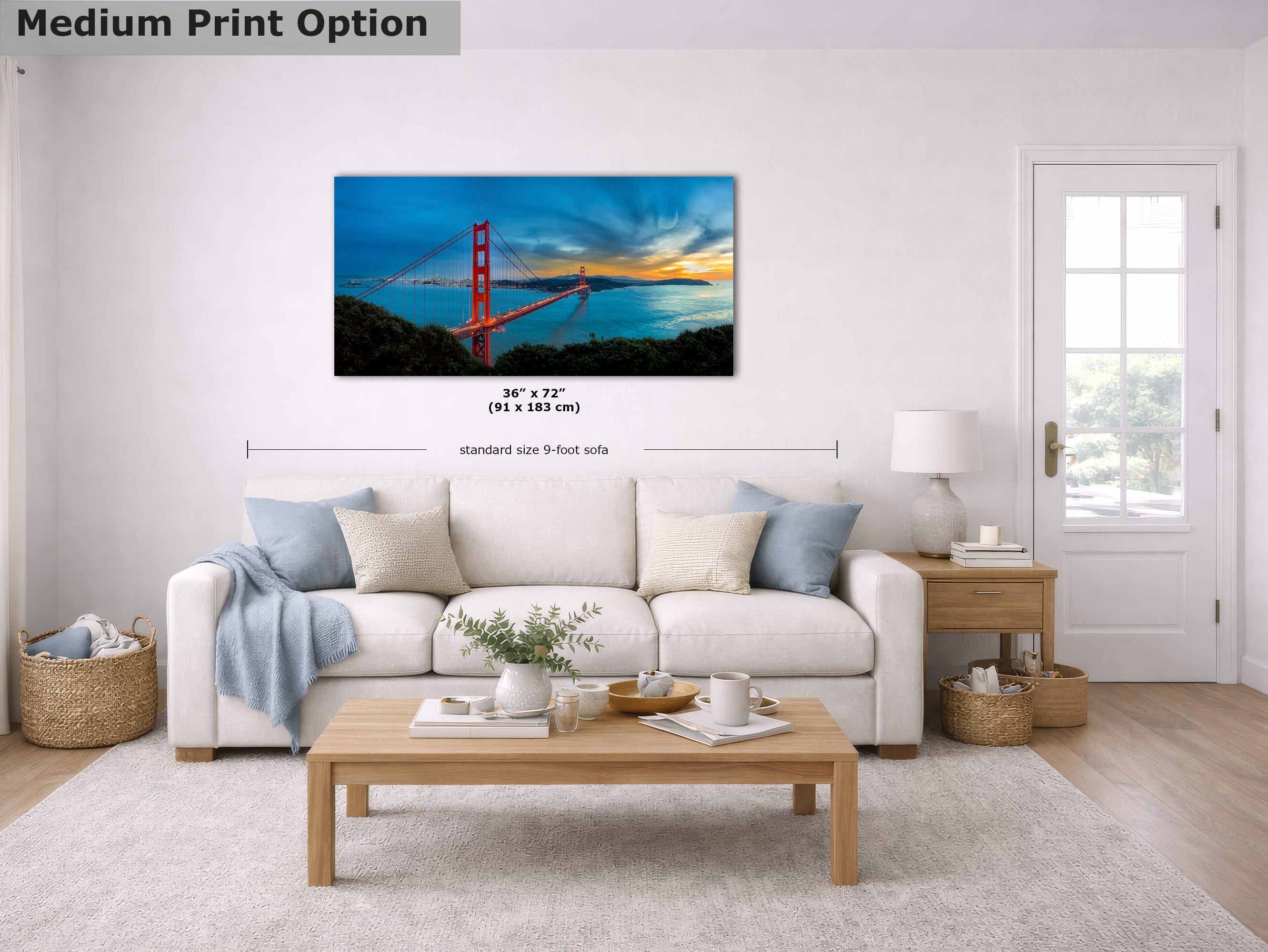 Limited Edition Fine Art Photography Bridge Picture, Golden Gate Bridge Sunset Panorama