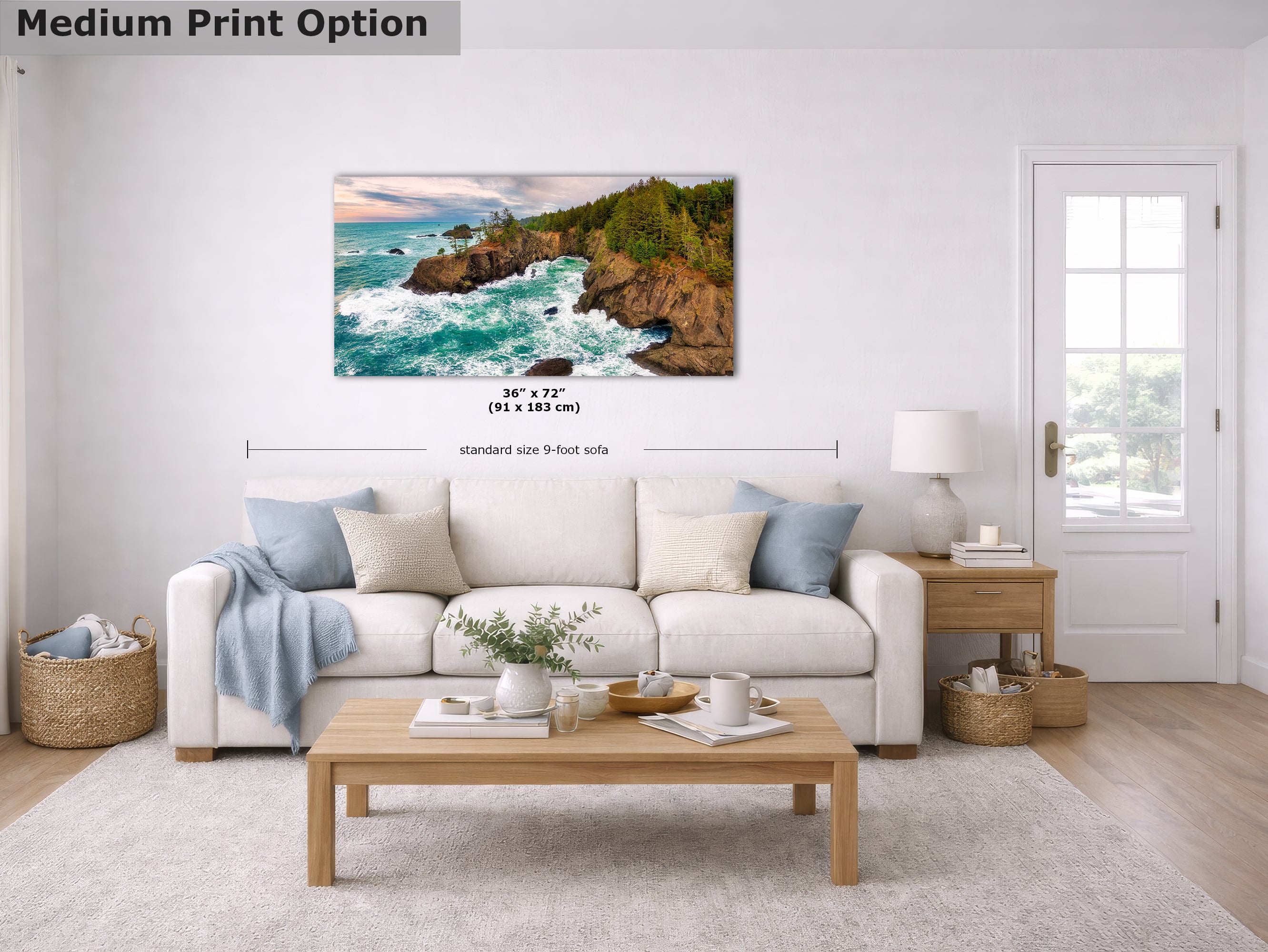 Oregon Coast Ocean Picture, Pacific Northwest Nature Photo Panorama Relaxation Artwork for Meditation, Apartment, Office & House Decor