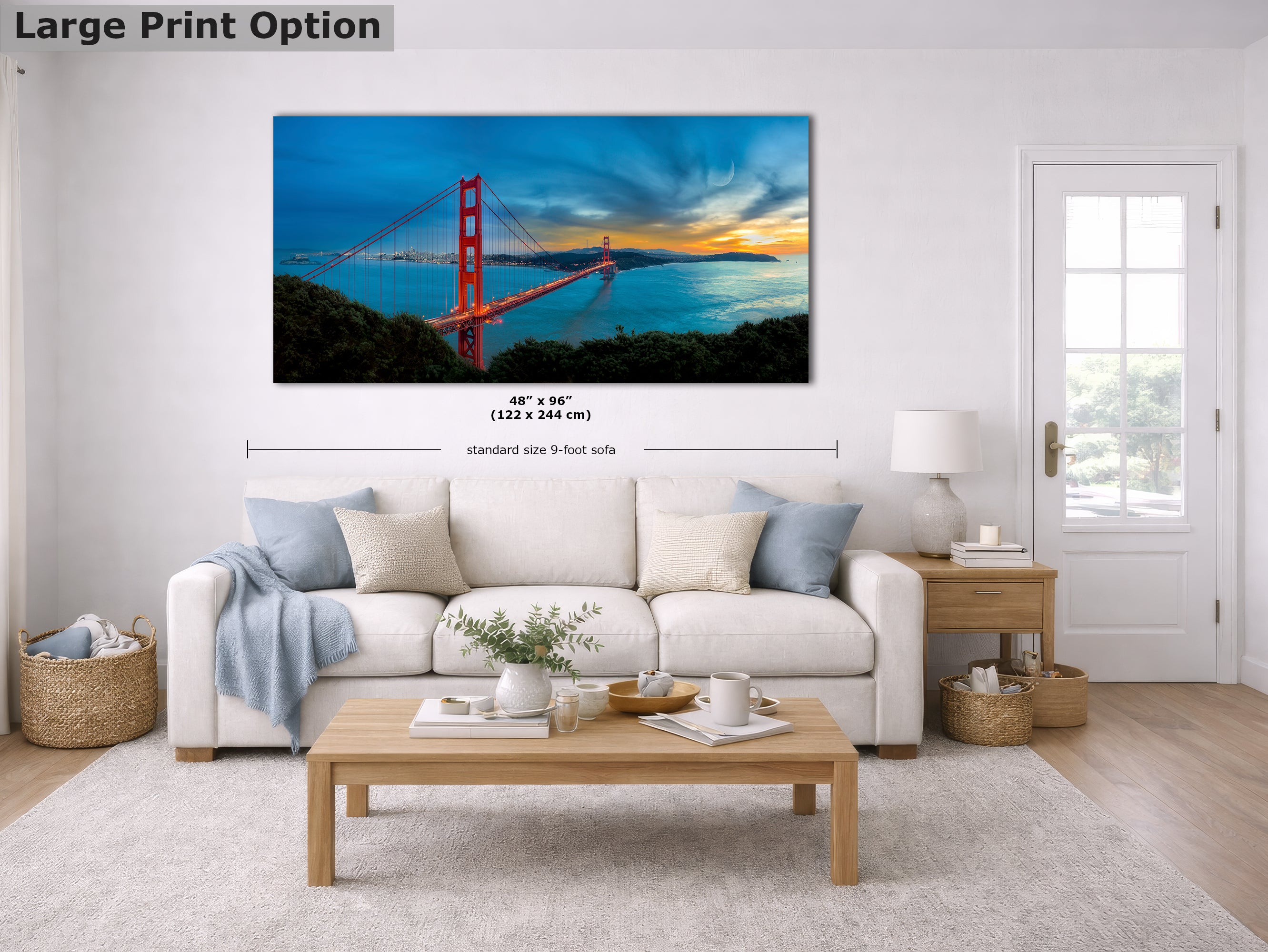 Limited Edition Fine Art Photography Bridge Picture, Golden Gate Bridge Sunset Panorama