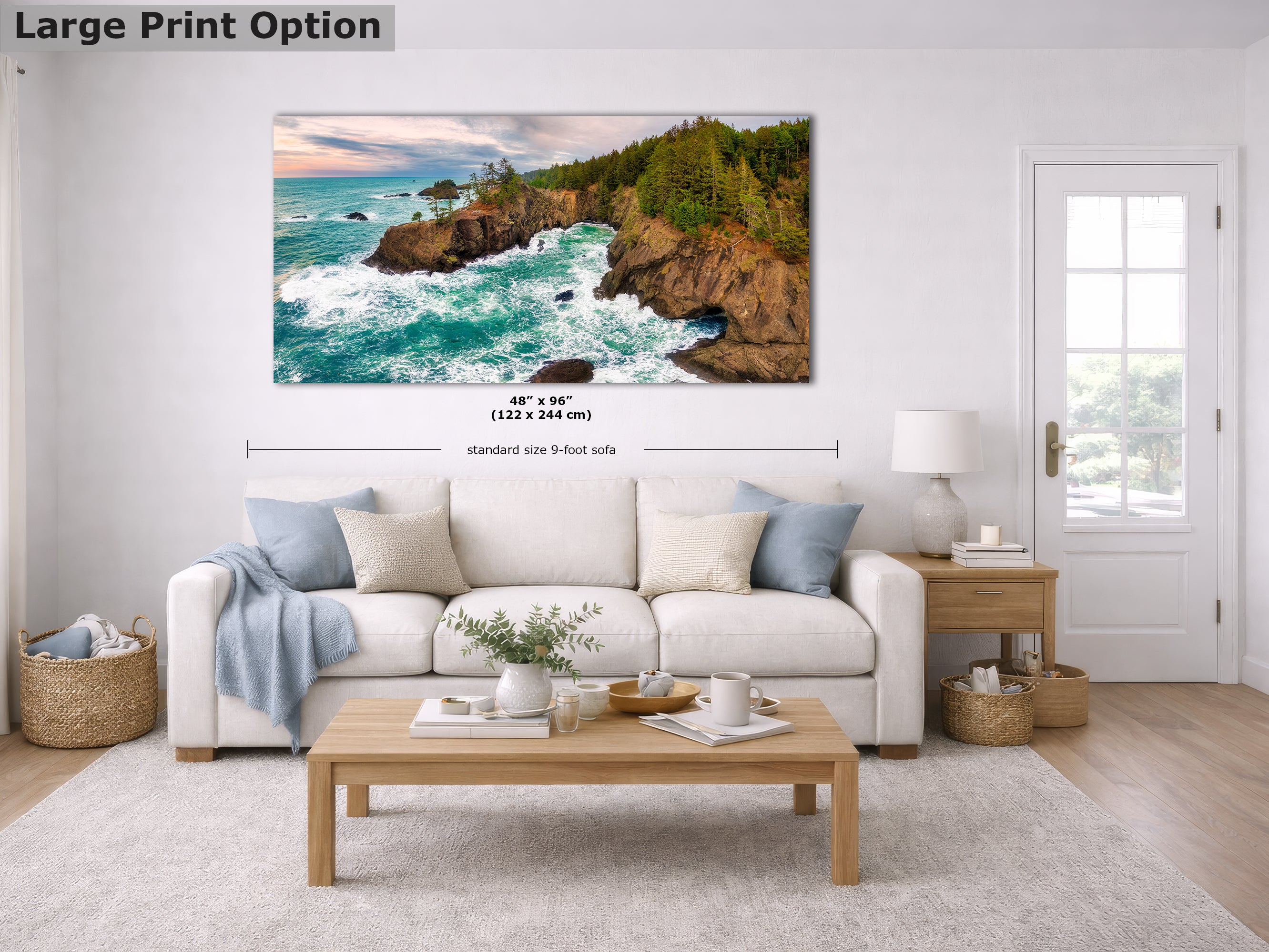 Oregon Coast Ocean Picture, Pacific Northwest Nature Photo Panorama Relaxation Artwork for Meditation, Apartment, Office & House Decor