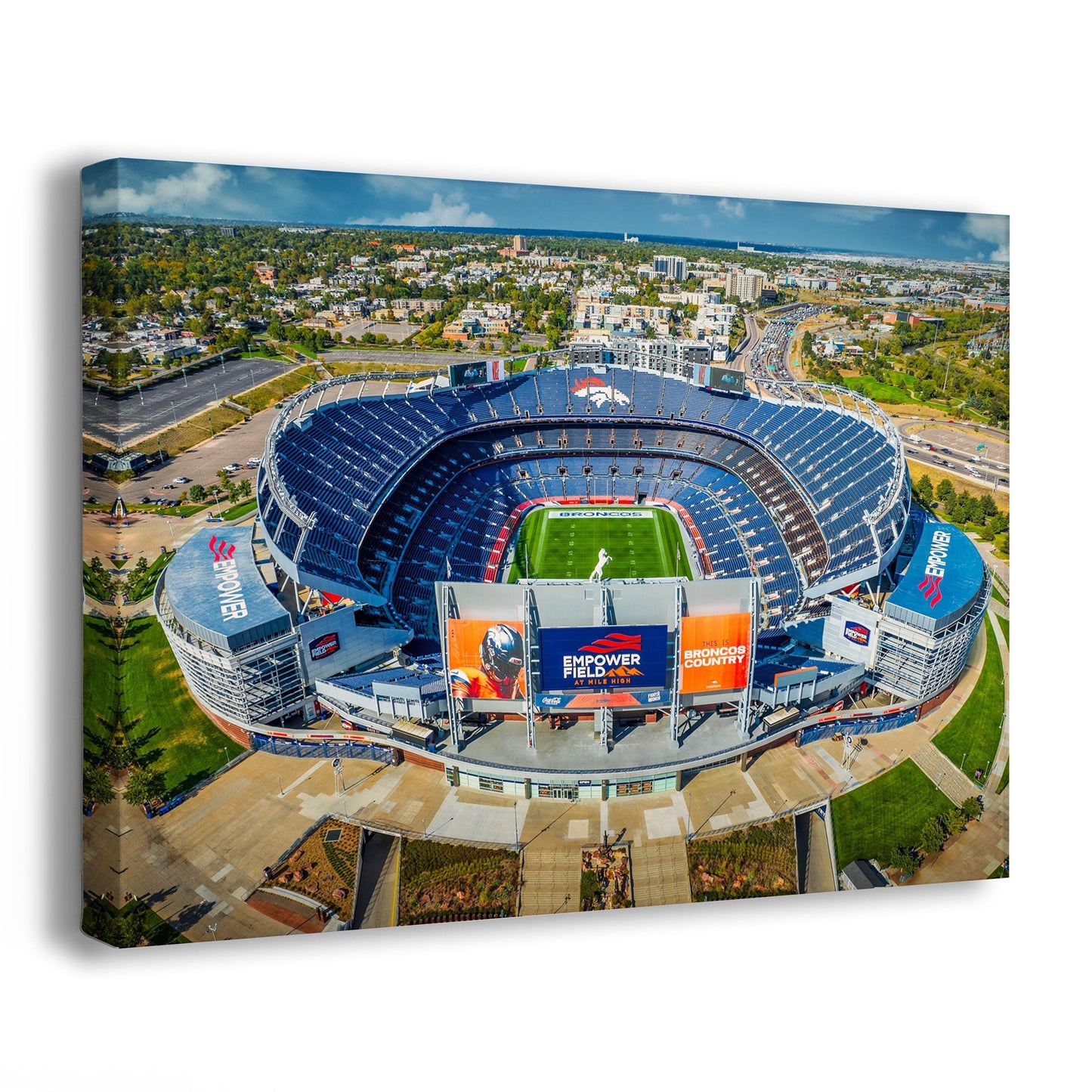 Denver Broncos Football Stadium, Mile High Stadium Denver Colorado Skyline Print, Sports Decor, Man Cave Art