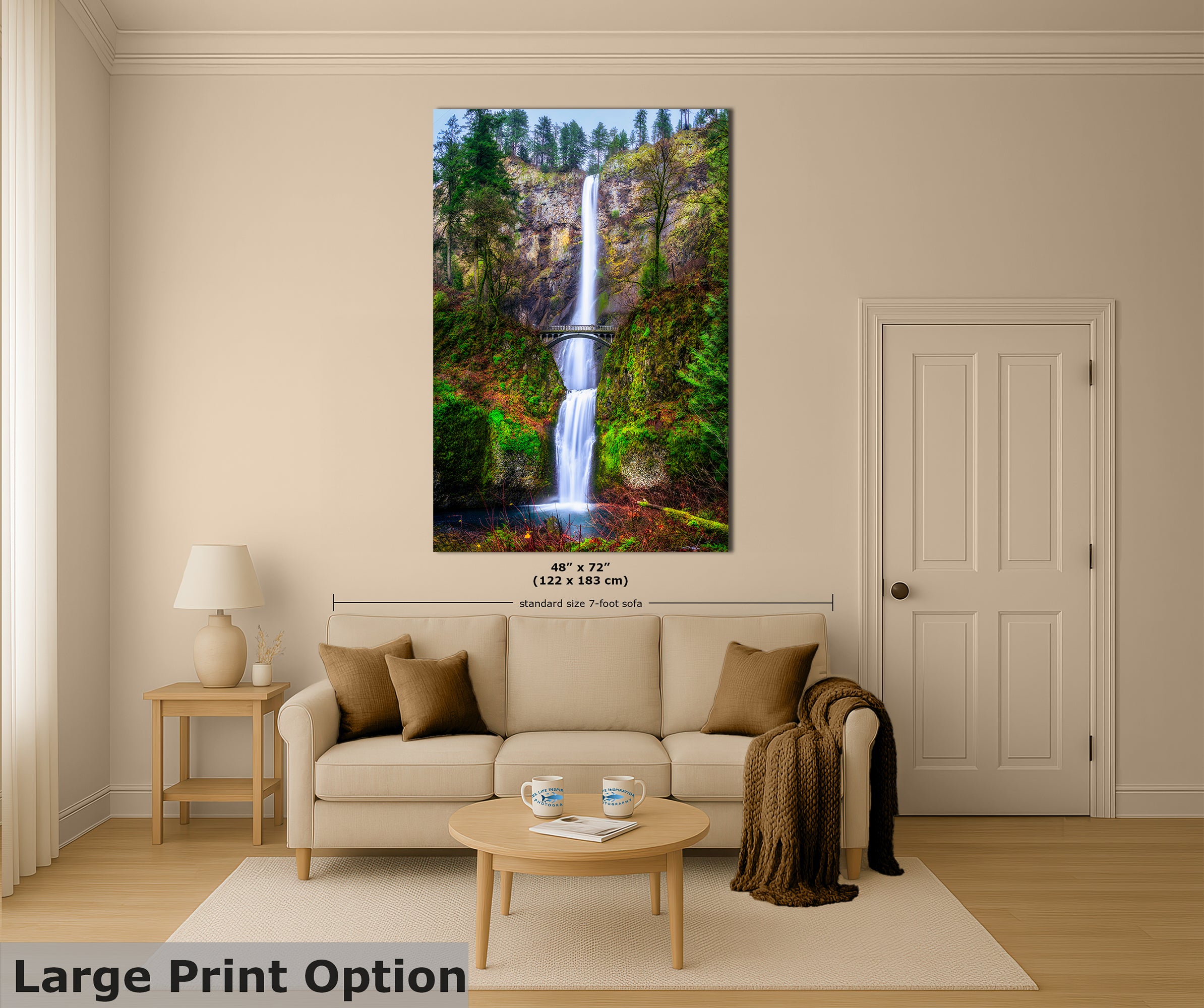 Multnomah Waterfall Picture Nature Photo Wall Art, Pacific Northwest Oregon Relaxation Artwork