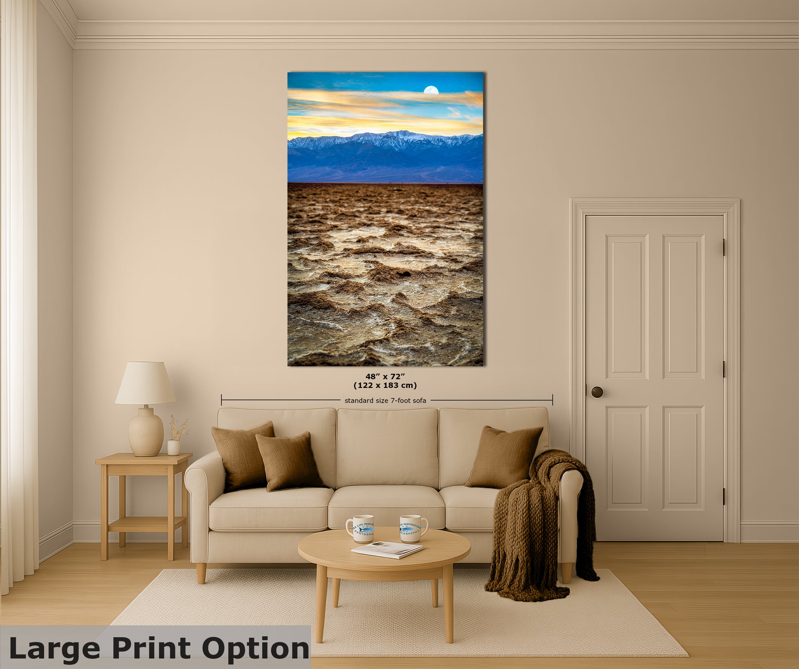 Death Valley National Park California Desert Picture Nature Photo, Badwater Basin Salt Flats and Telescope Peak Sunset Photo for House Decor