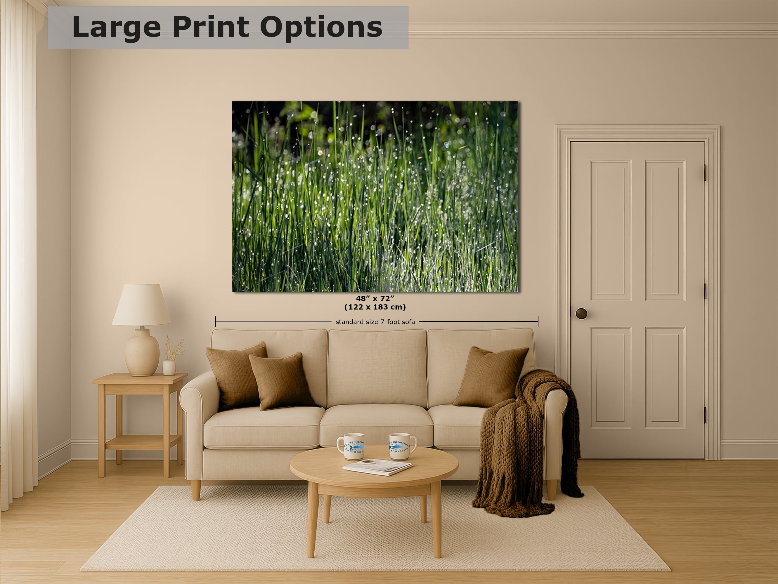 Green Grass Impressionist Art, Nature Photo Relaxation Artwork, Forest Picture Wall Decor for Bohemian Style, Office, Meditation & Dorm Room