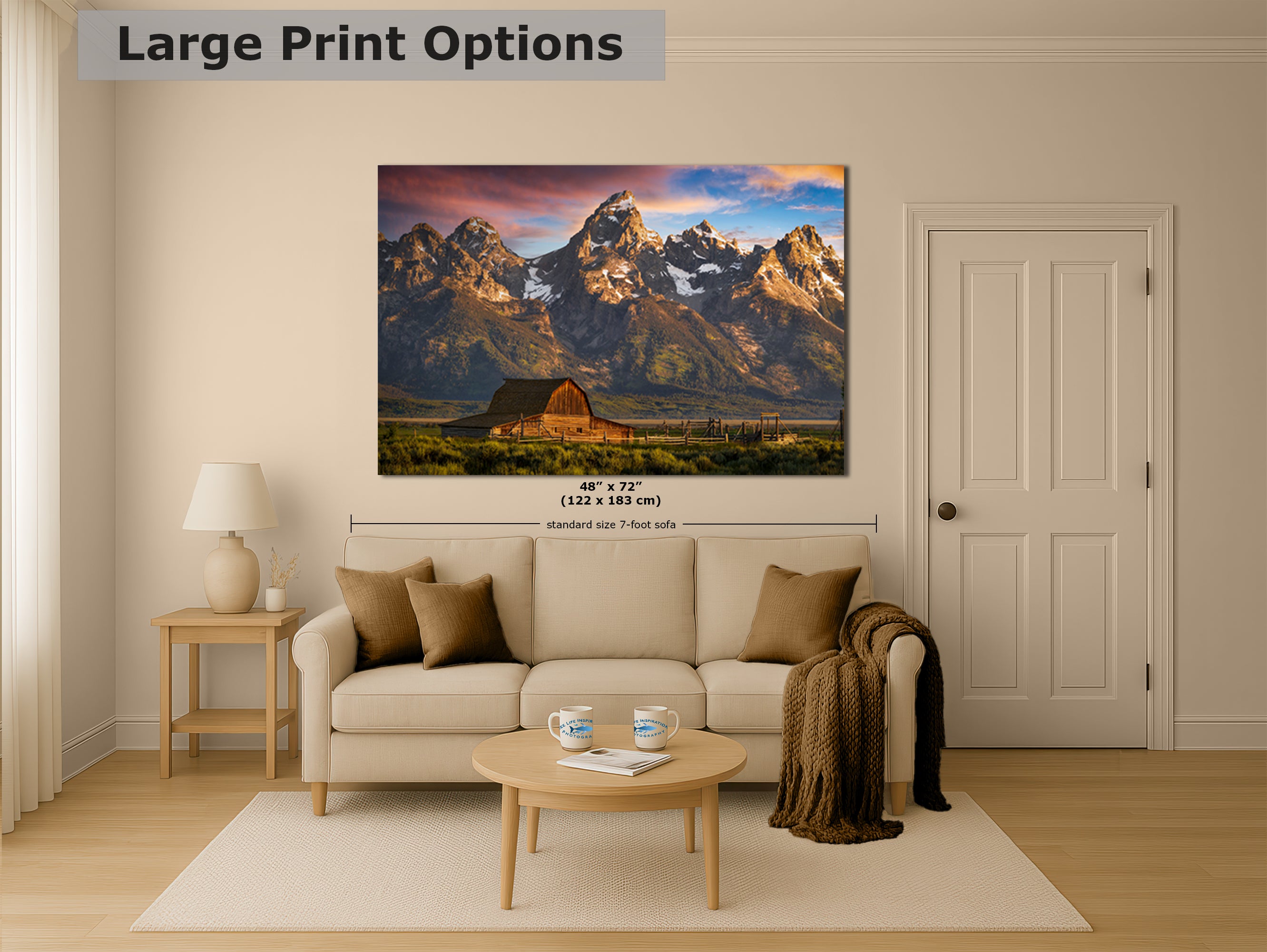 Mormon Row Grand Teton National Park Nature Photo, Moulton Barn Mountain Picture Relaxation Artwork for Meditation, Office, House Decor