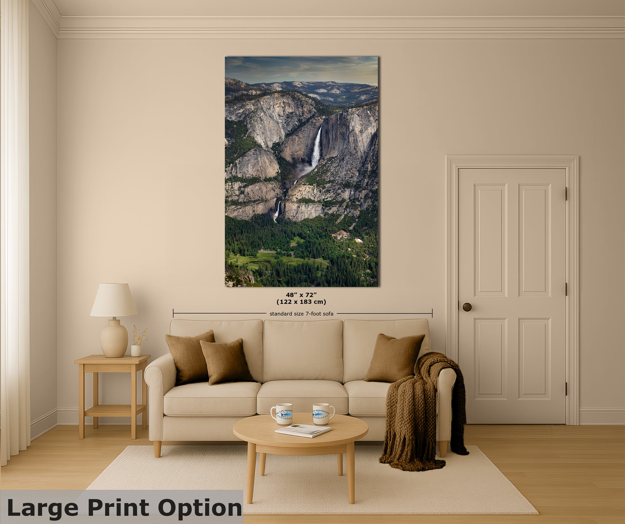 Yosemite Falls Glacier Point National Park Nature Photo Relaxation Artwork for Meditation, Office, Dorm, Apartment, and House Decor