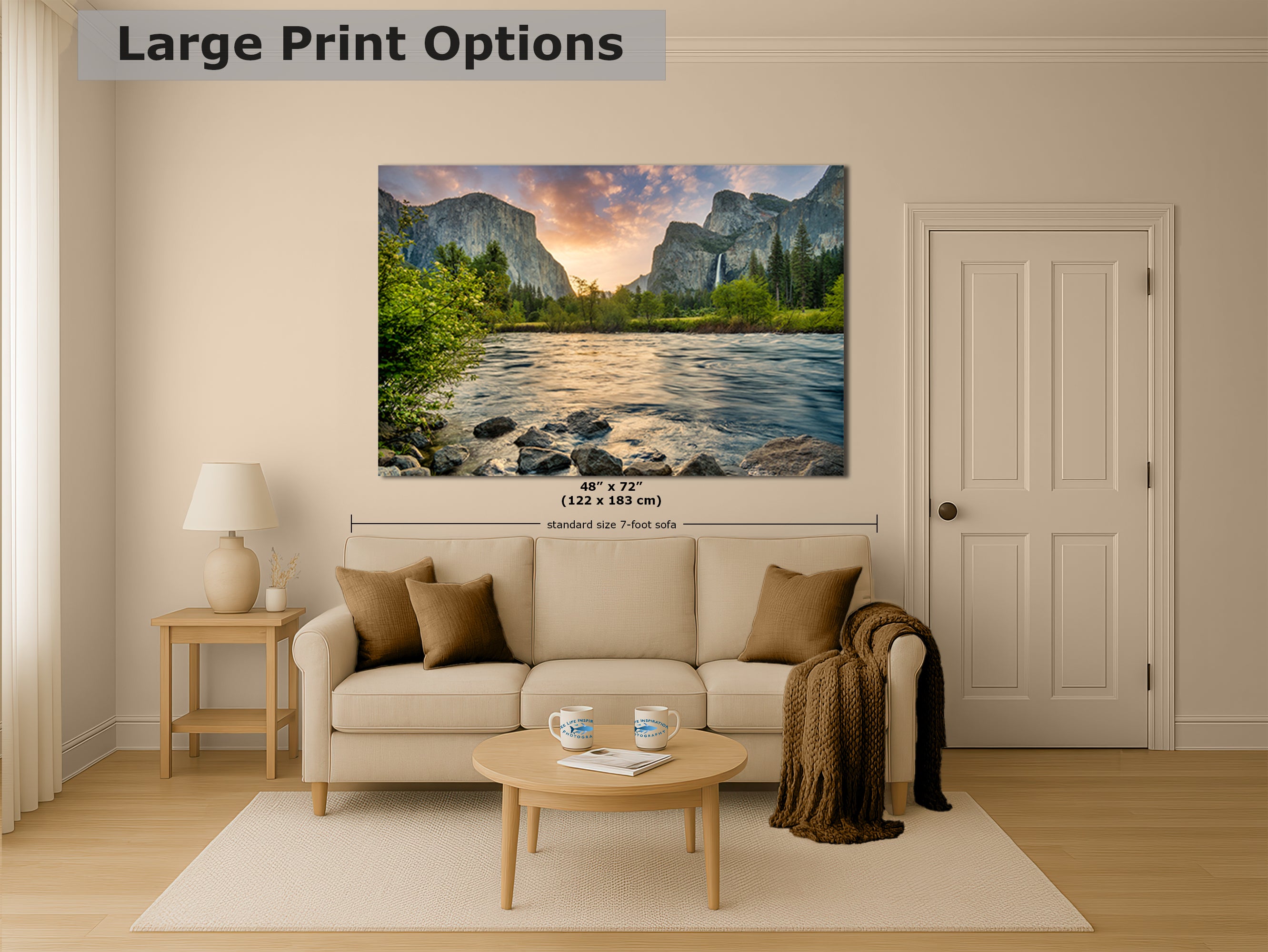 Yosemite National Park Mountain Picture Nature Photo Relaxation Artwork with El Capitan, Bridalveil Falls for Mediation & House Decor