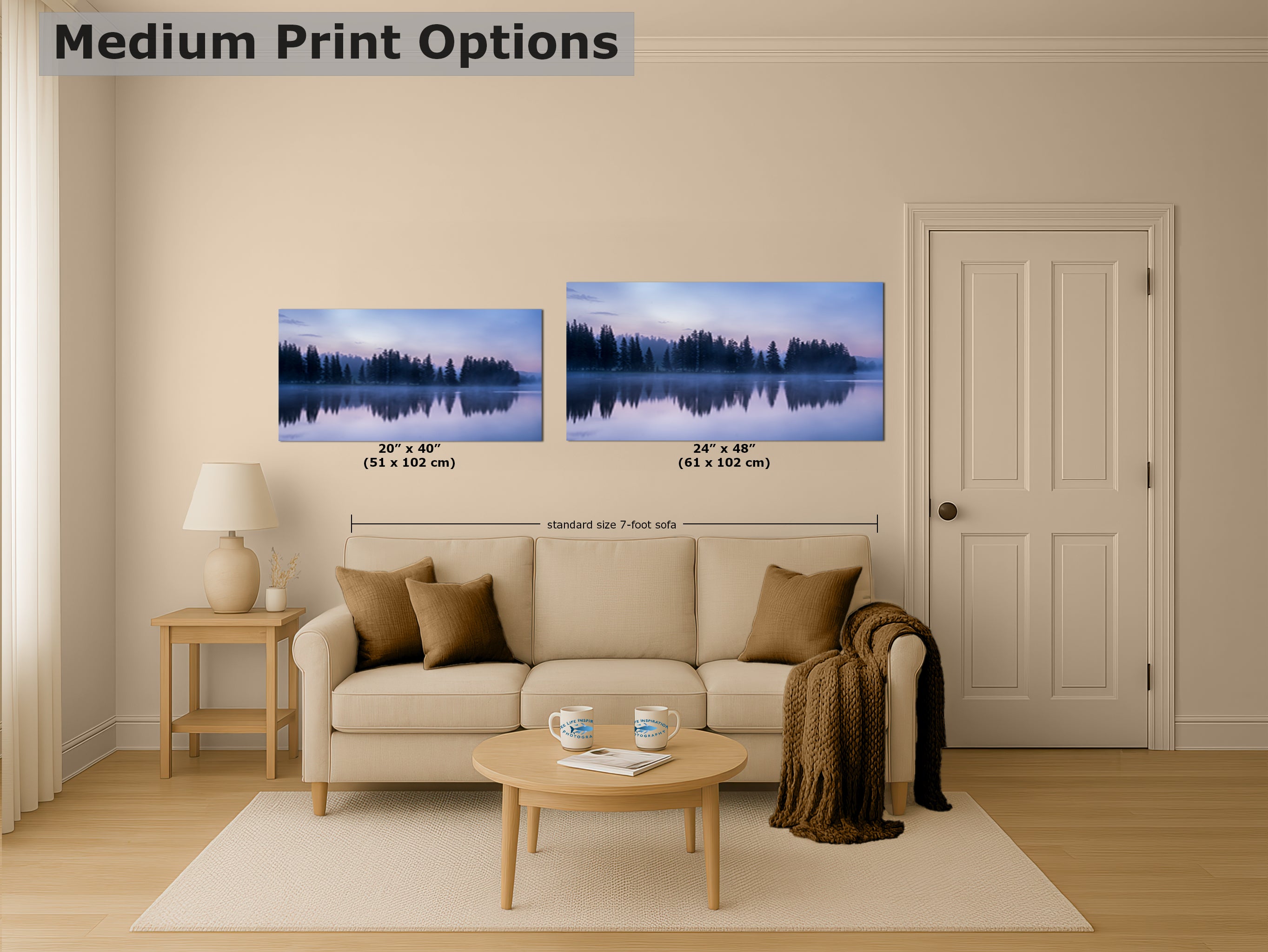 Yellowstone Lake Foggy Forest Picture, Reflection Nature Photo, Wyoming Landscape Relaxation Artwork for Meditation, Office, & House Decor