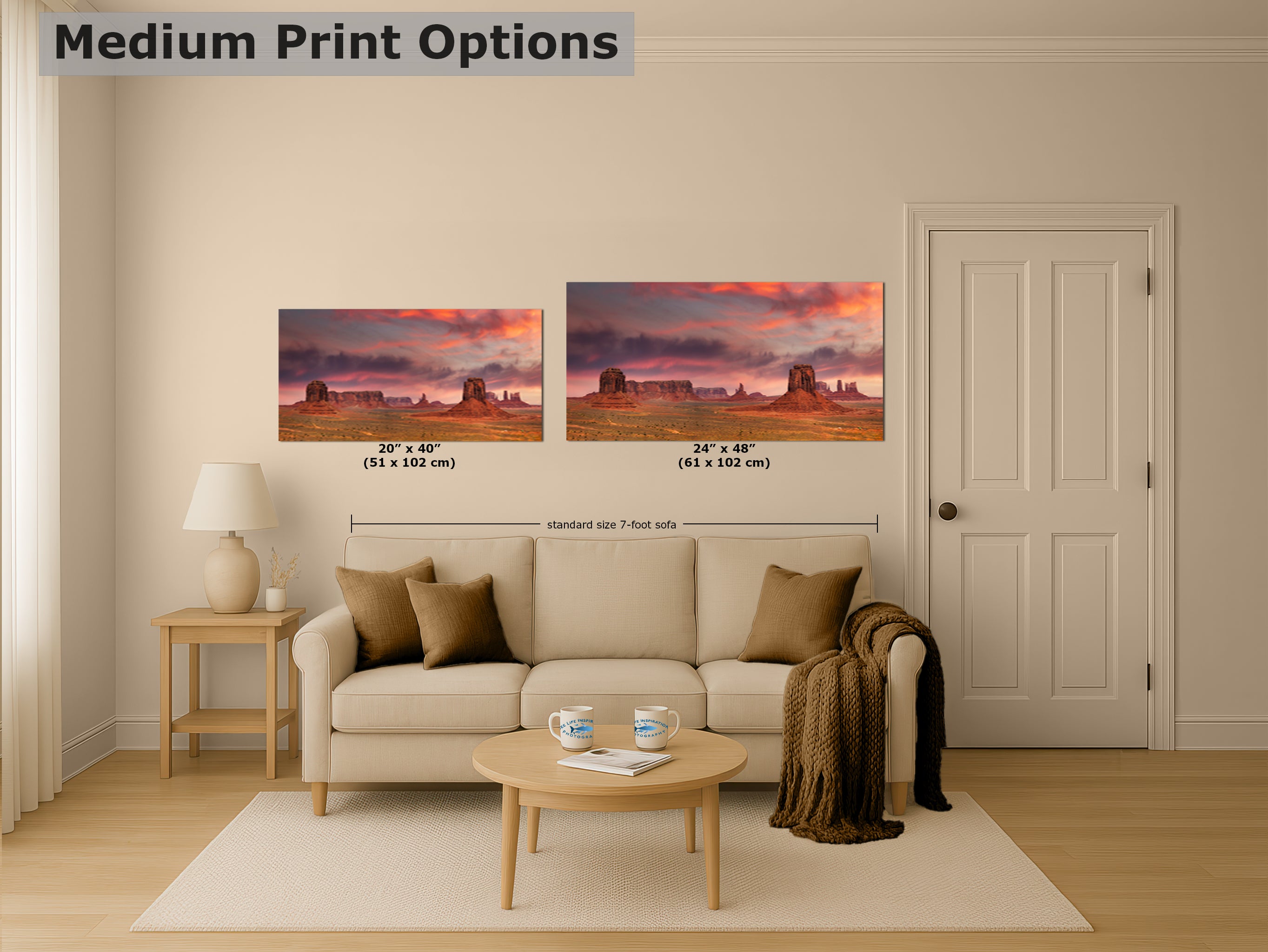Monument Valley Arizona Desert Picture Nature Photo Panorama, Bohemian Style Relaxation Artwork for Meditation, Apartment, Office & House Decor