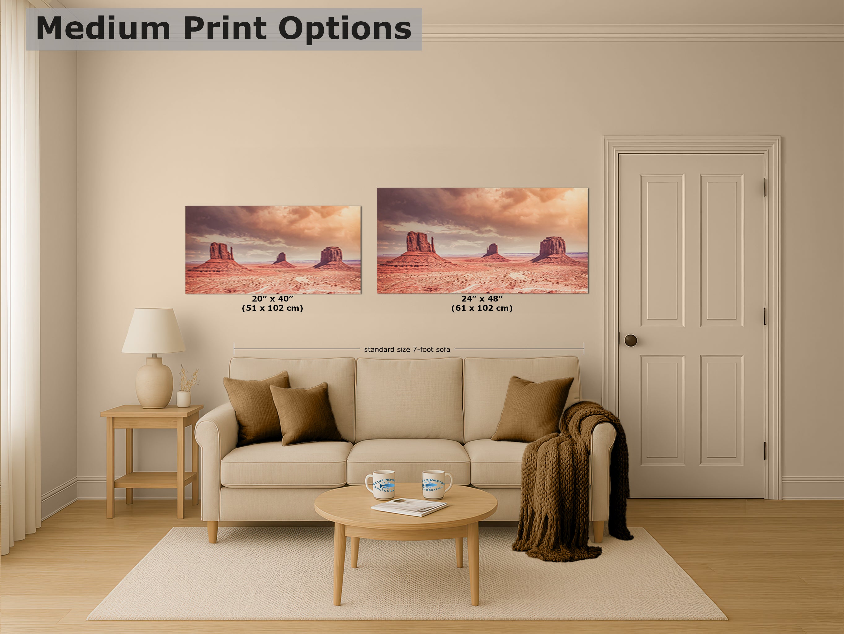 Monument Valley Panorama Arizona Desert Picture Nature Photo, Bohemian Style Relaxation Artwork for Meditation, Apartment, Office & House Decor