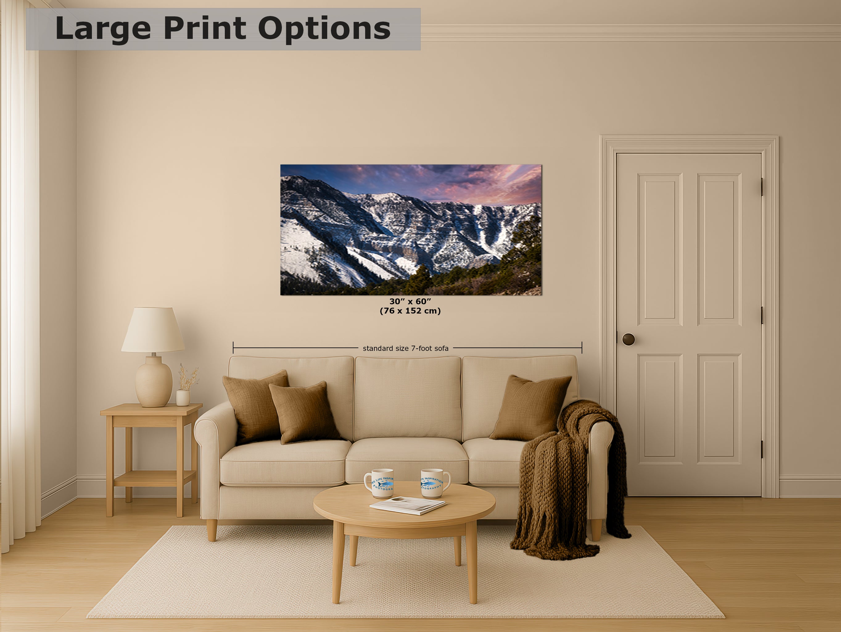 Mt Charleston Nevada Mountain Picture, Snowy Scenery Nature Photo Relaxation Artwork, Winter Landscape for Office, Dorm, Bohemian Decor