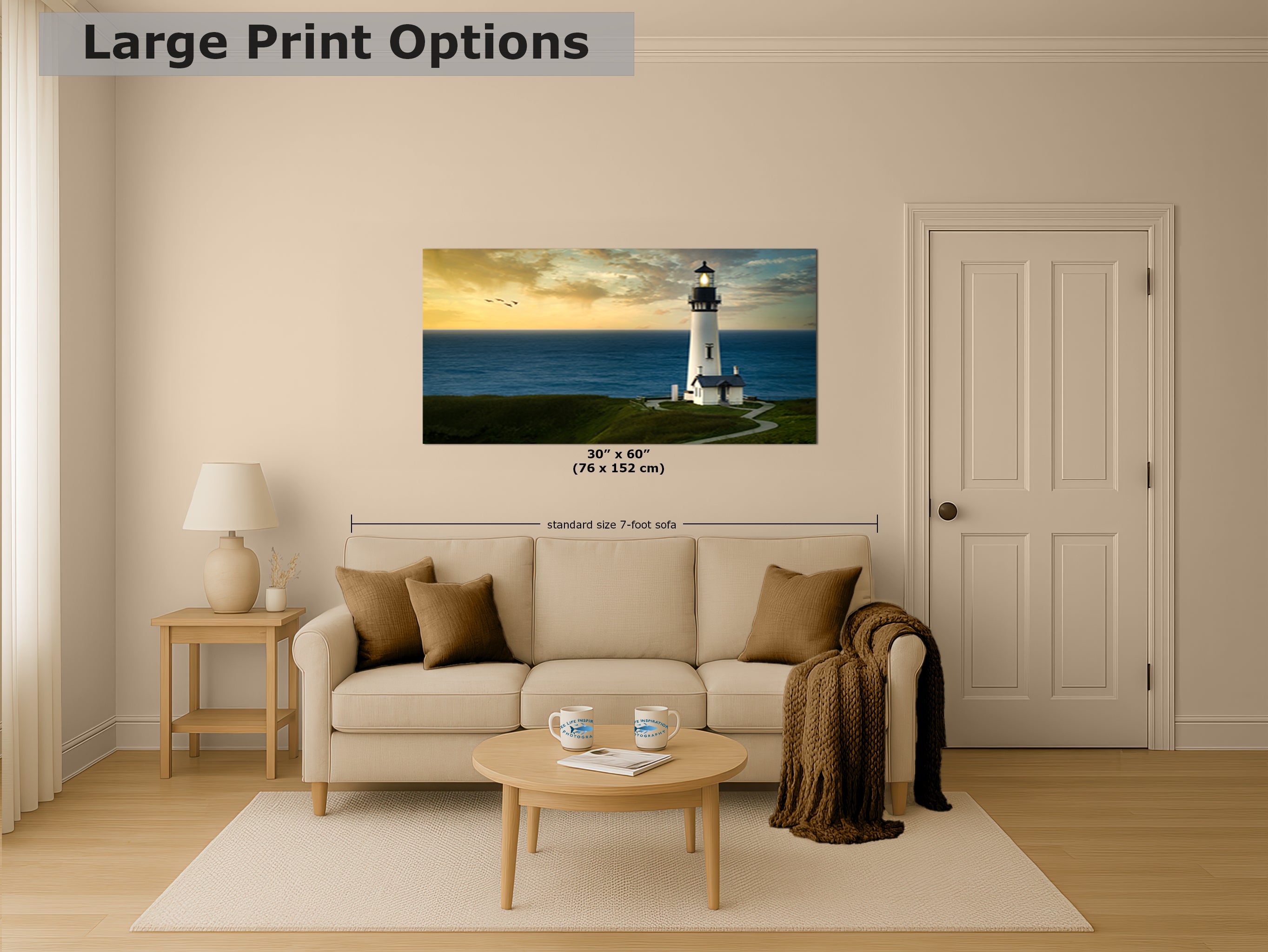 Yaquina Head Lighthouse Picture, Oregon Coast Ocean Picture, Pacific Northwest Beach Photo Wall Art for Office and Relaxation