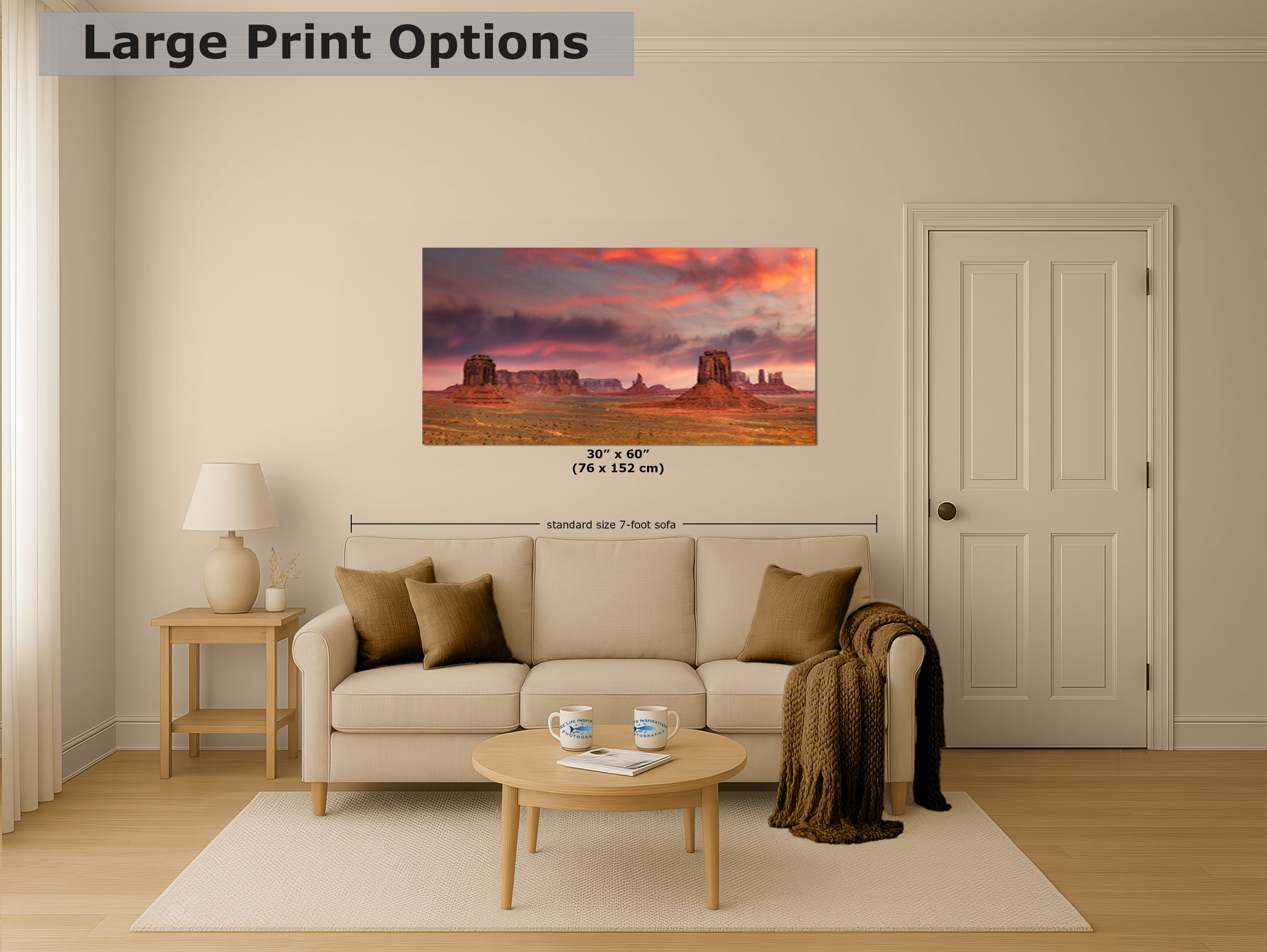 Monument Valley Arizona Desert Picture Nature Photo Panorama, Bohemian Style Relaxation Artwork for Meditation, Apartment, Office & House Decor