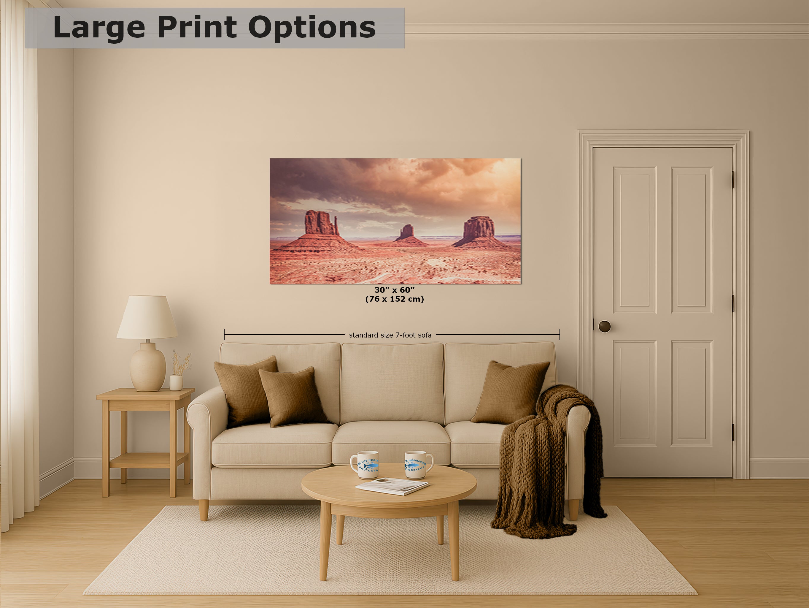 Monument Valley Panorama Arizona Desert Picture Nature Photo, Bohemian Style Relaxation Artwork for Meditation, Apartment, Office & House Decor
