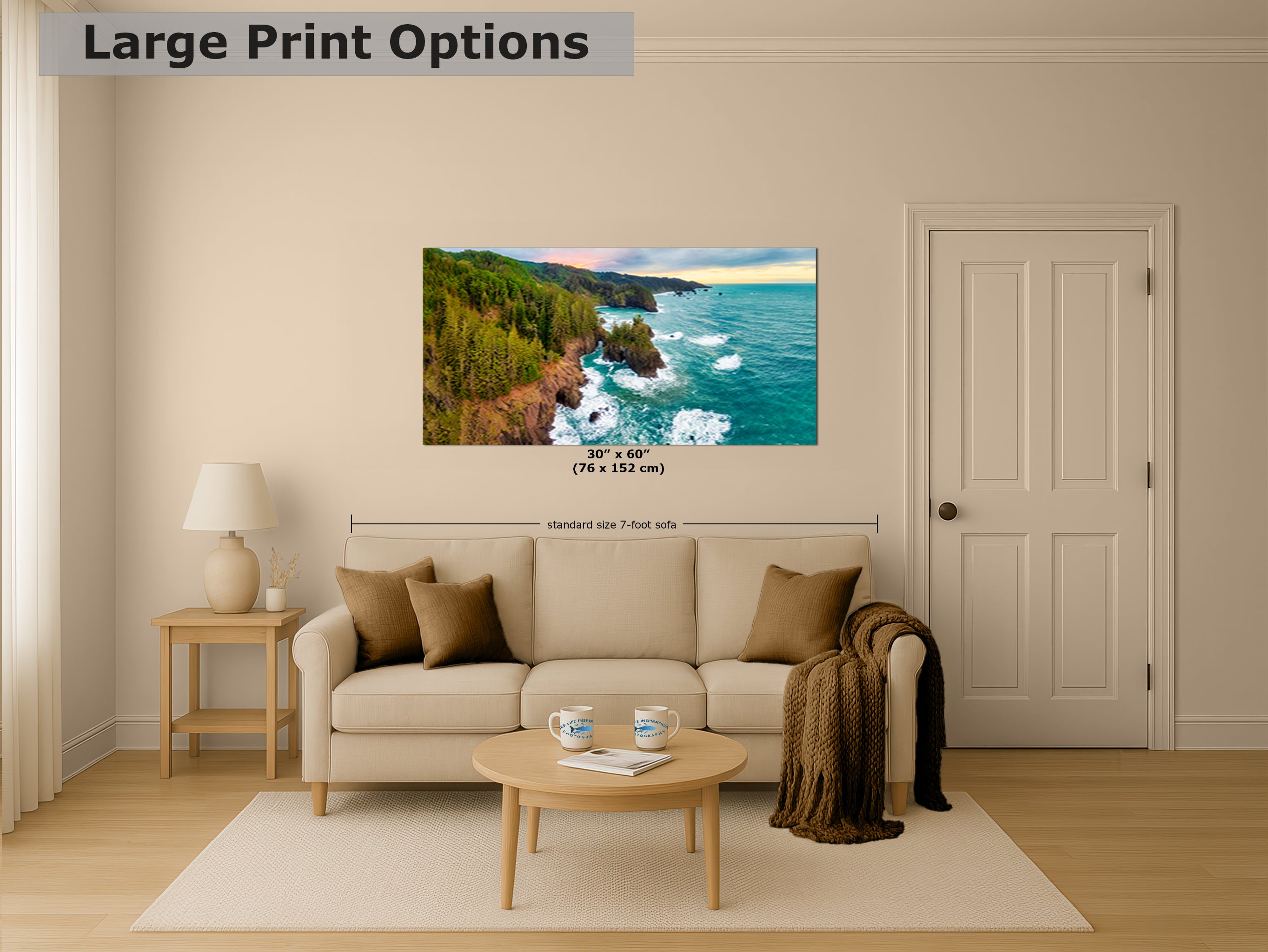 Oregon Coast Ocean Picture, Pacific Northwest Nature Photo Panorama Relaxation Artwork for Meditation, Apartment, Office & House Decor