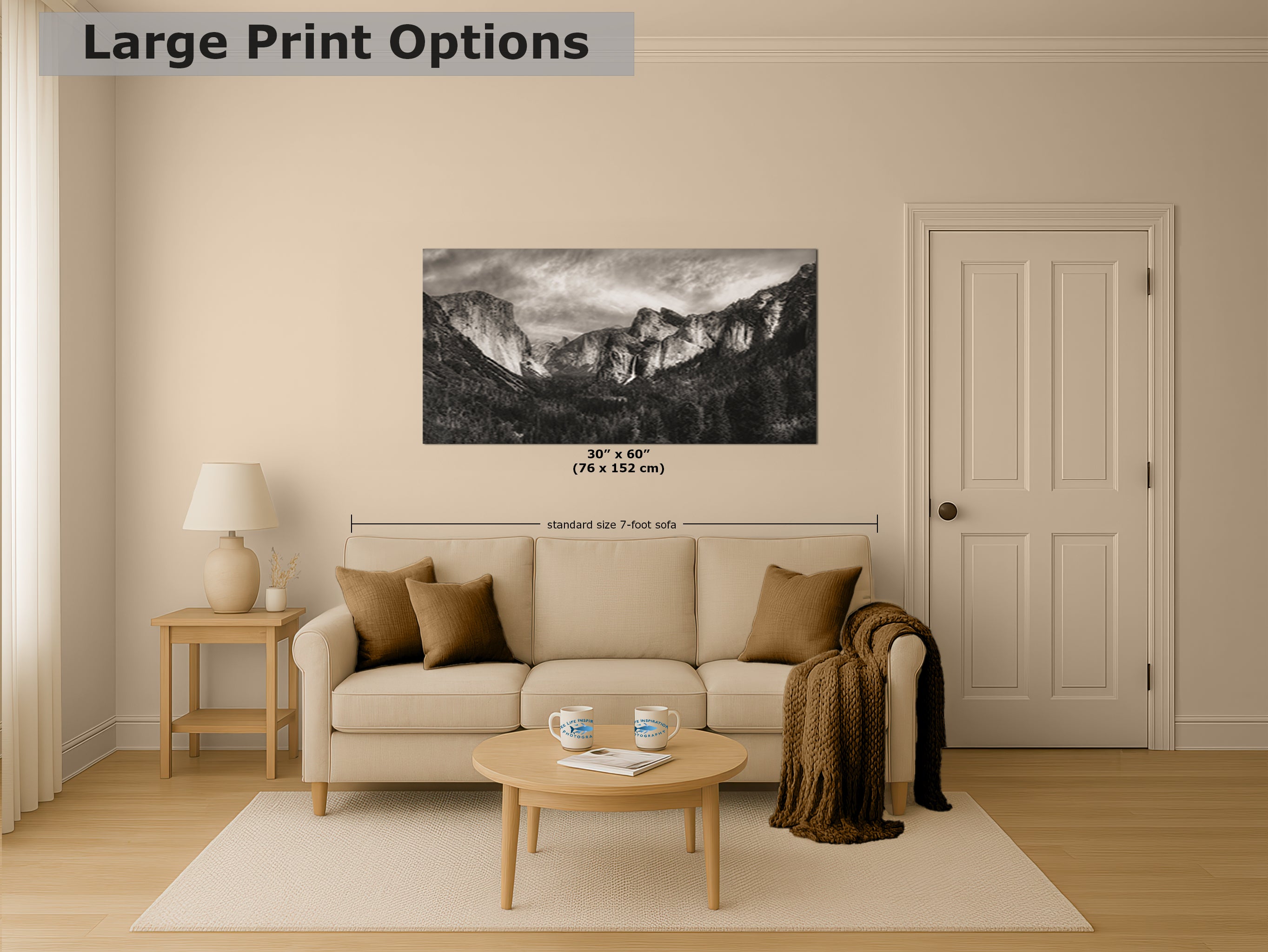 Tunnel View Yosemite National Park Mountain Picture Black and White Nature Photo Relaxation Artwork for Mediation, Office, & House Decor