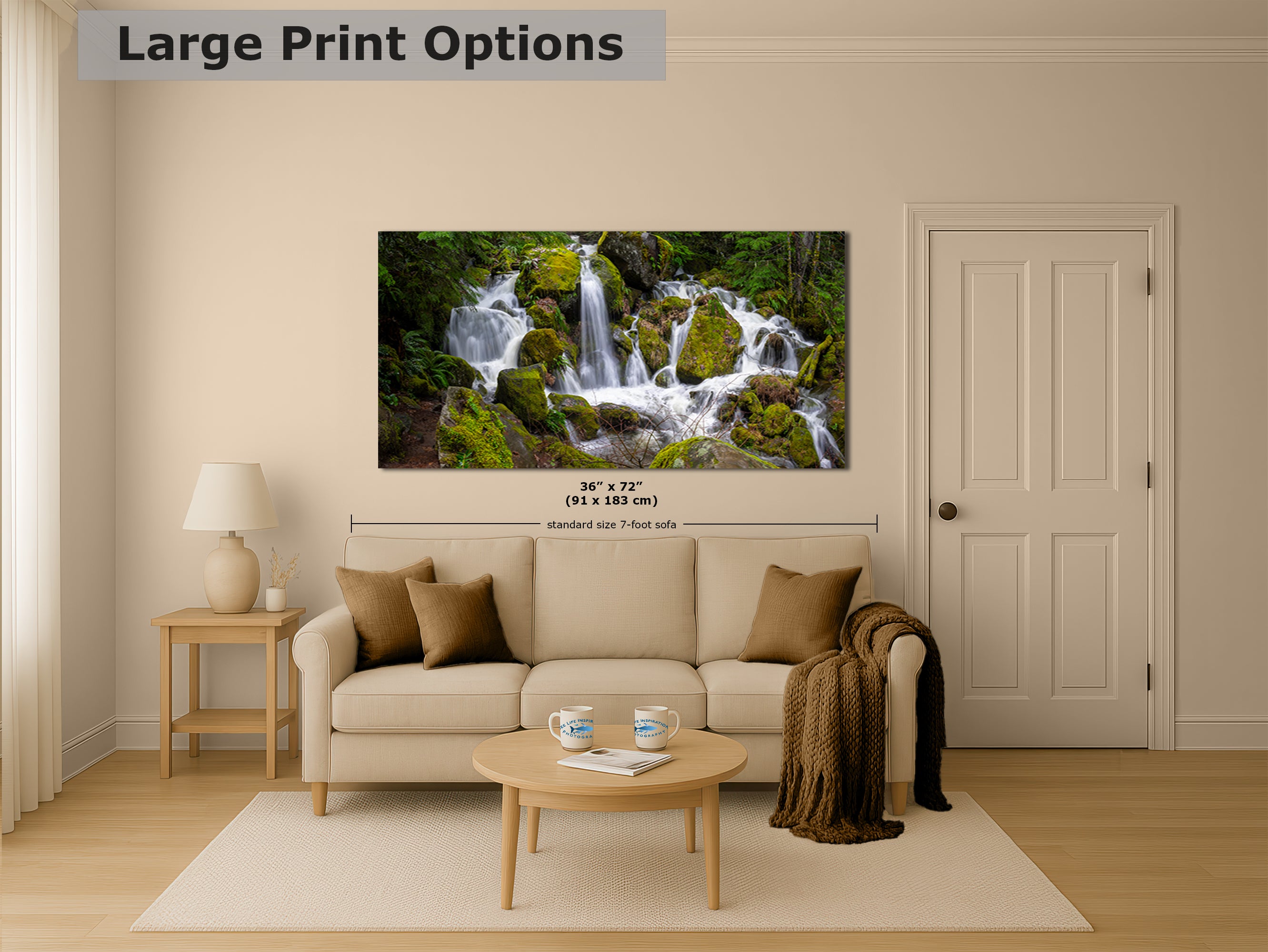 Oregon Pacific Northwest Waterfall Picture Nature Photo Relaxation Artwork in Bohemian Style for Meditation, Office, Apartment, House Decor