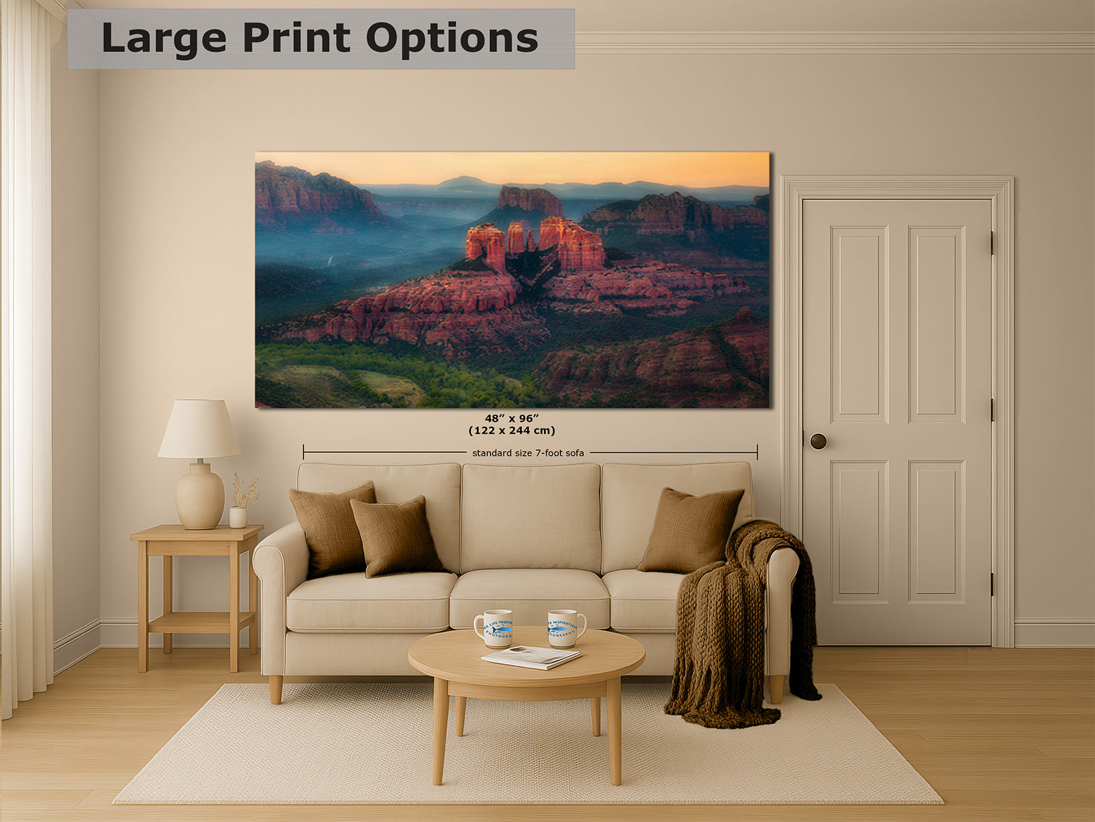 Cathedral Rock Aerial Sunrise, Sedona Arizona Desert Picture Nature Photo Relaxation Artwork for Meditation, Office, and House Decor
