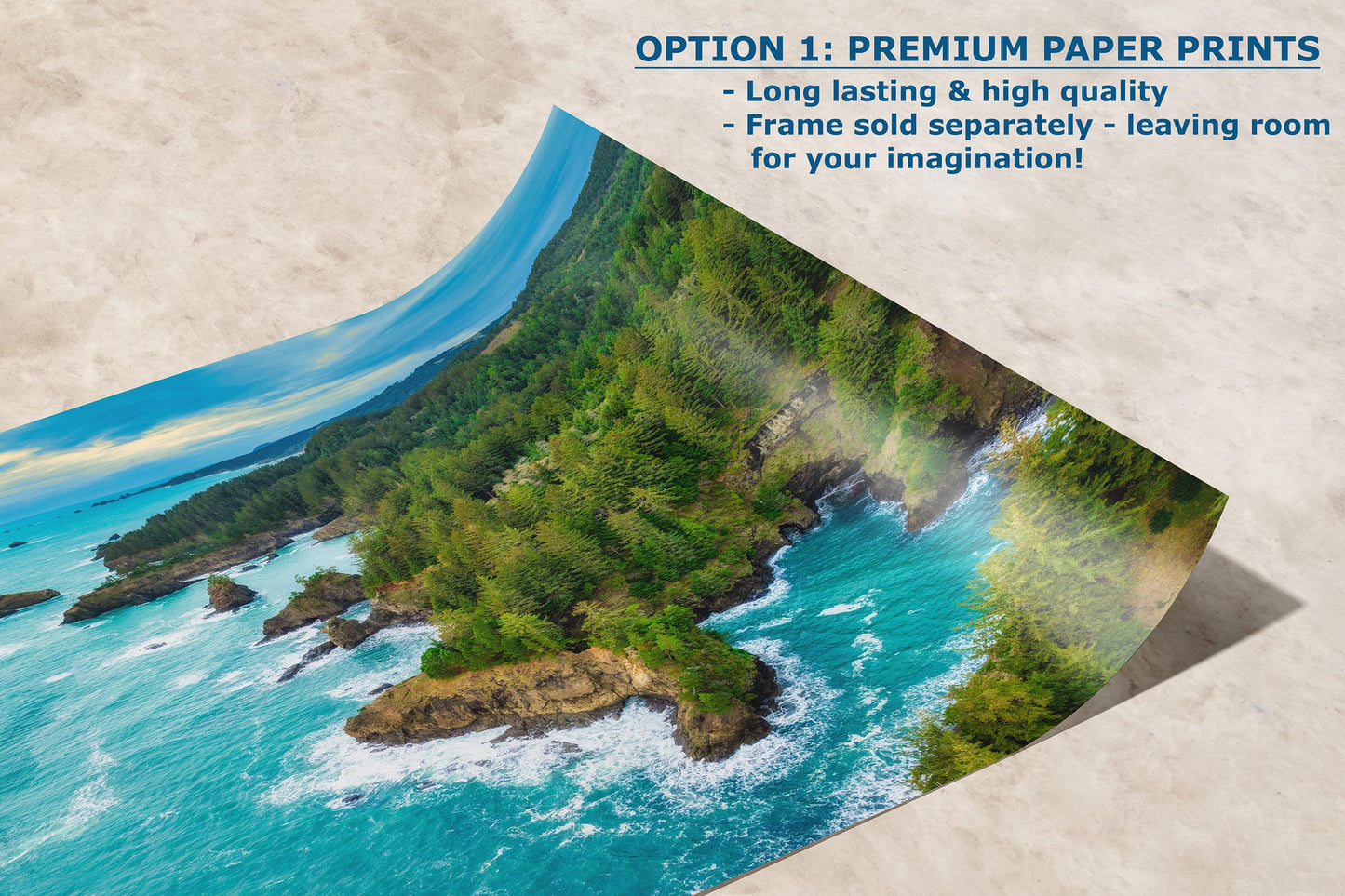 Aerial Oregon Coast Ocean Picture, Pacific Northwest Nature Photo Relaxation Artwork for Meditation, Apartment, Office & House Décor