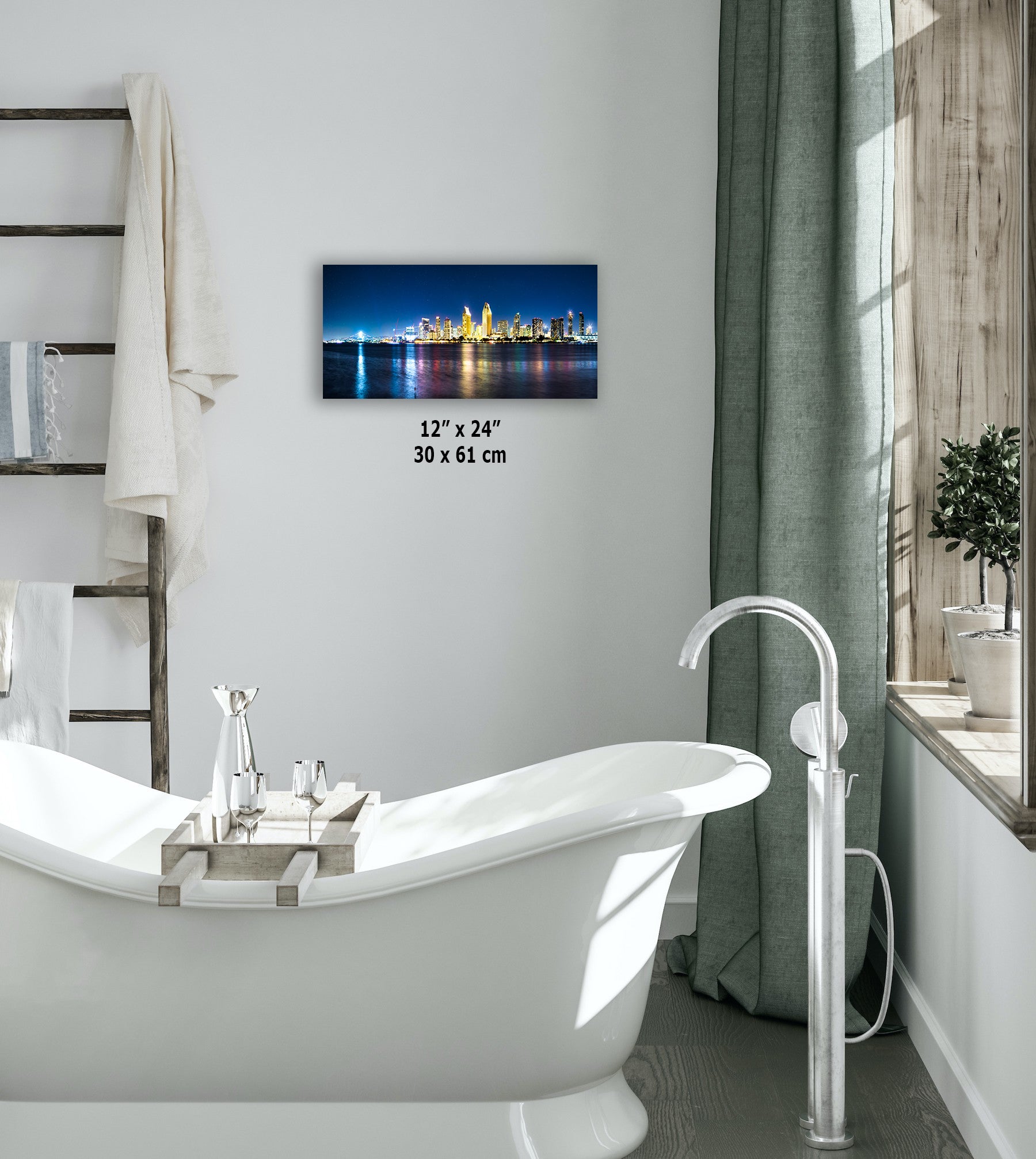 San Diego Skyline Panorama Photo, Urban Cityscape at Night Wall Art, Large Canvas Print for Living Room or Office