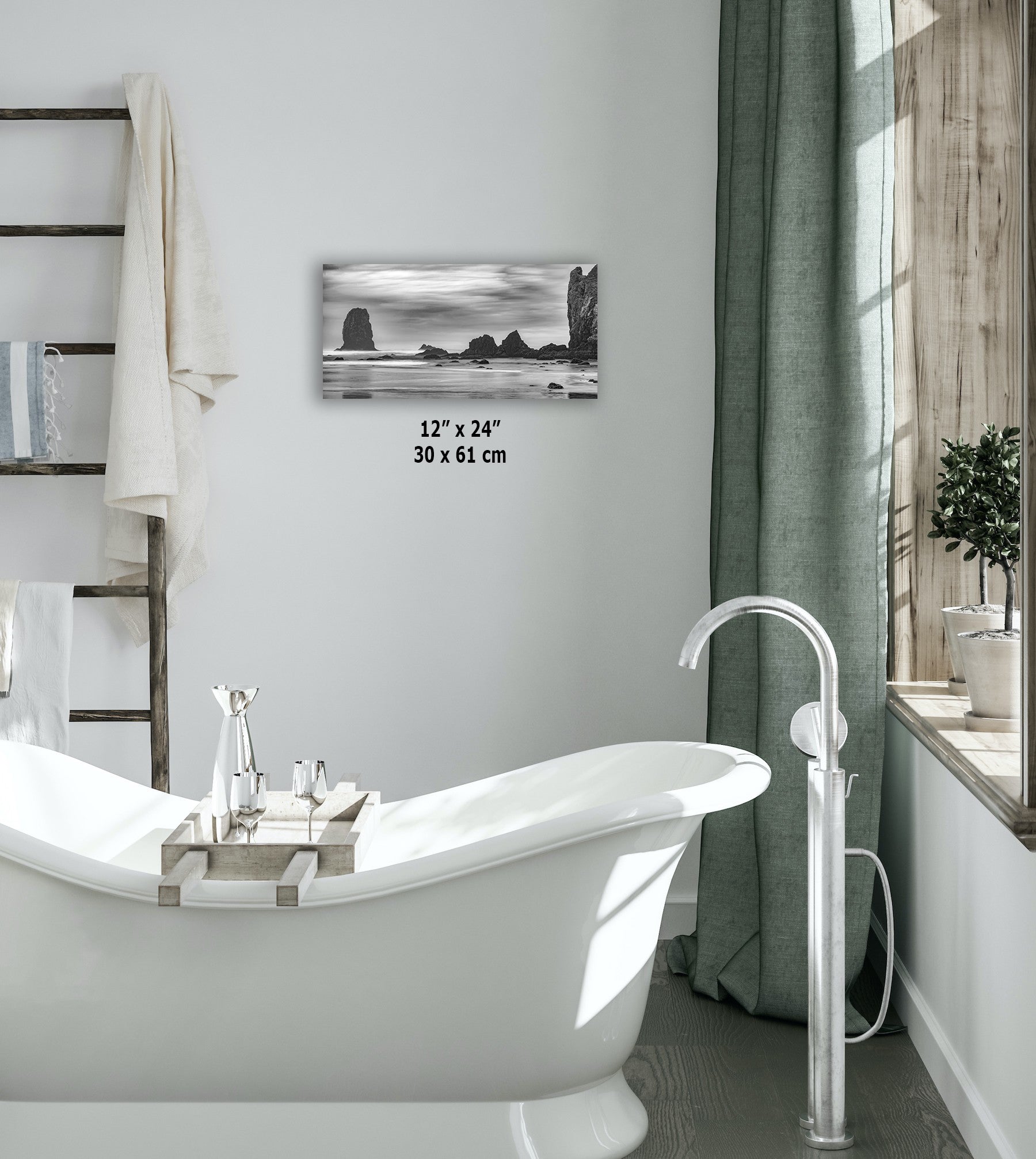 Cannon Beach Oregon Coast Ocean Picture Nature Photo, Black and White Haystack Rocks, Coastal Beach House Decor for Ocean Lovers