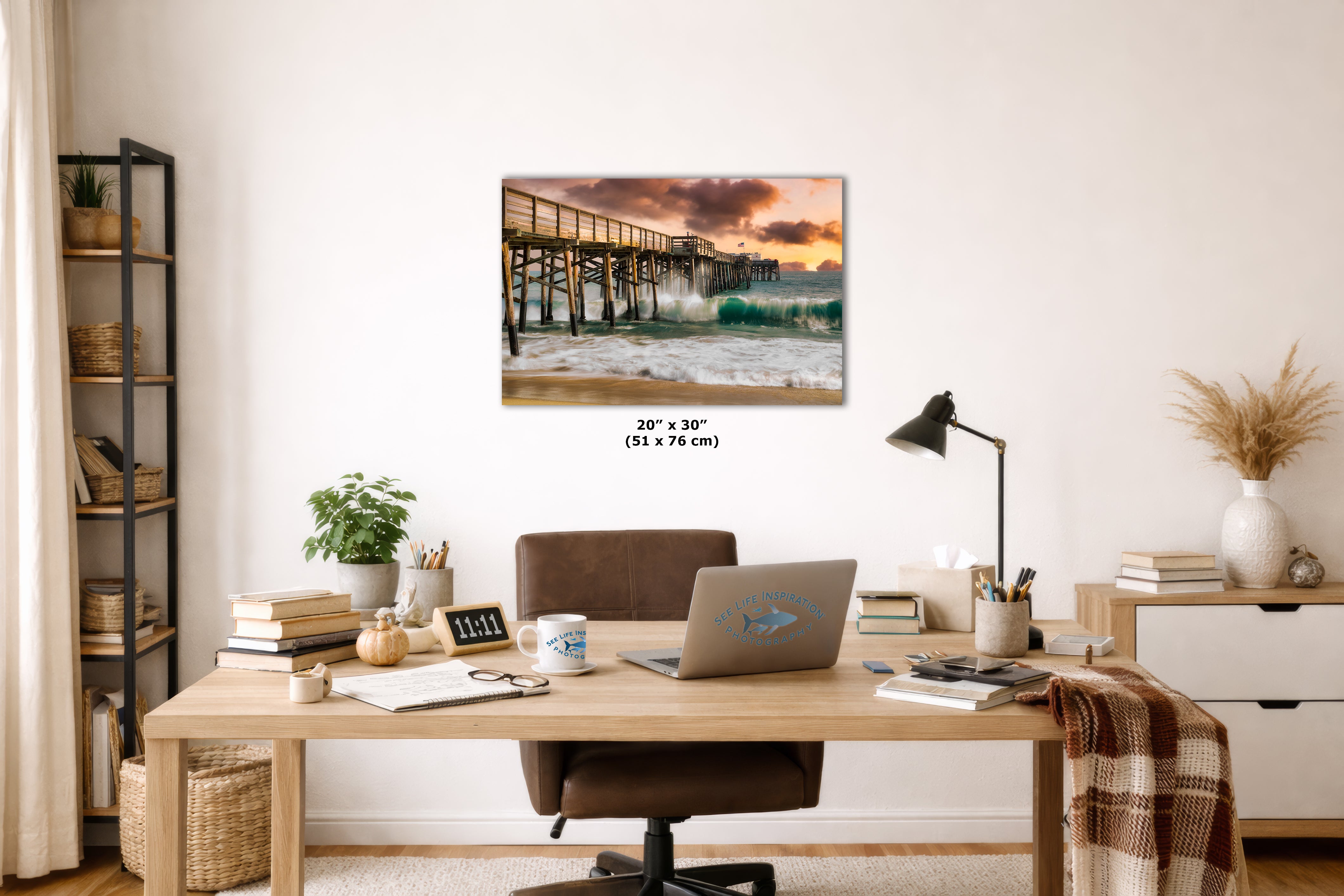 Limited Edition Fine Art Photography Ocean Picture, California Coastline Rolling Waves Under Pier