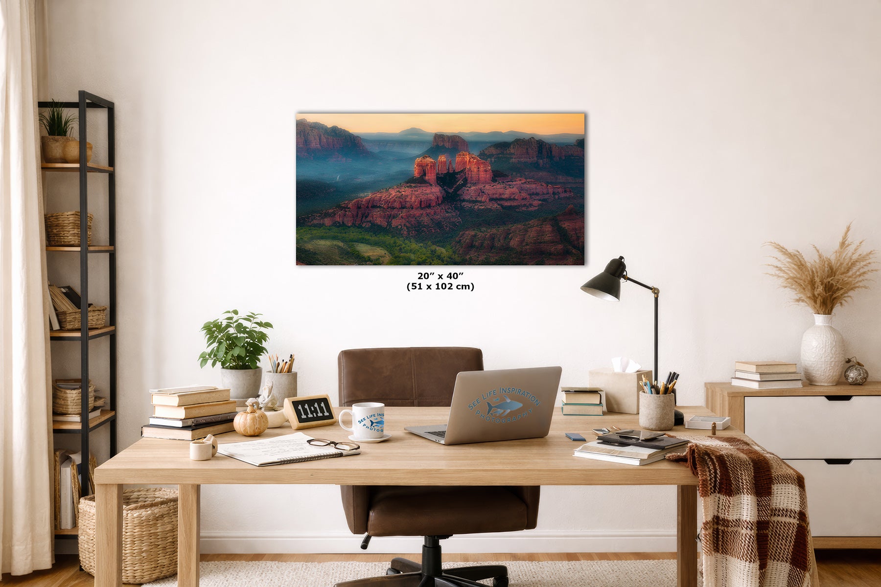 Cathedral Rock Aerial Sunrise, Sedona Arizona Desert Picture Nature Photo Relaxation Artwork for Meditation, Office, and House Decor