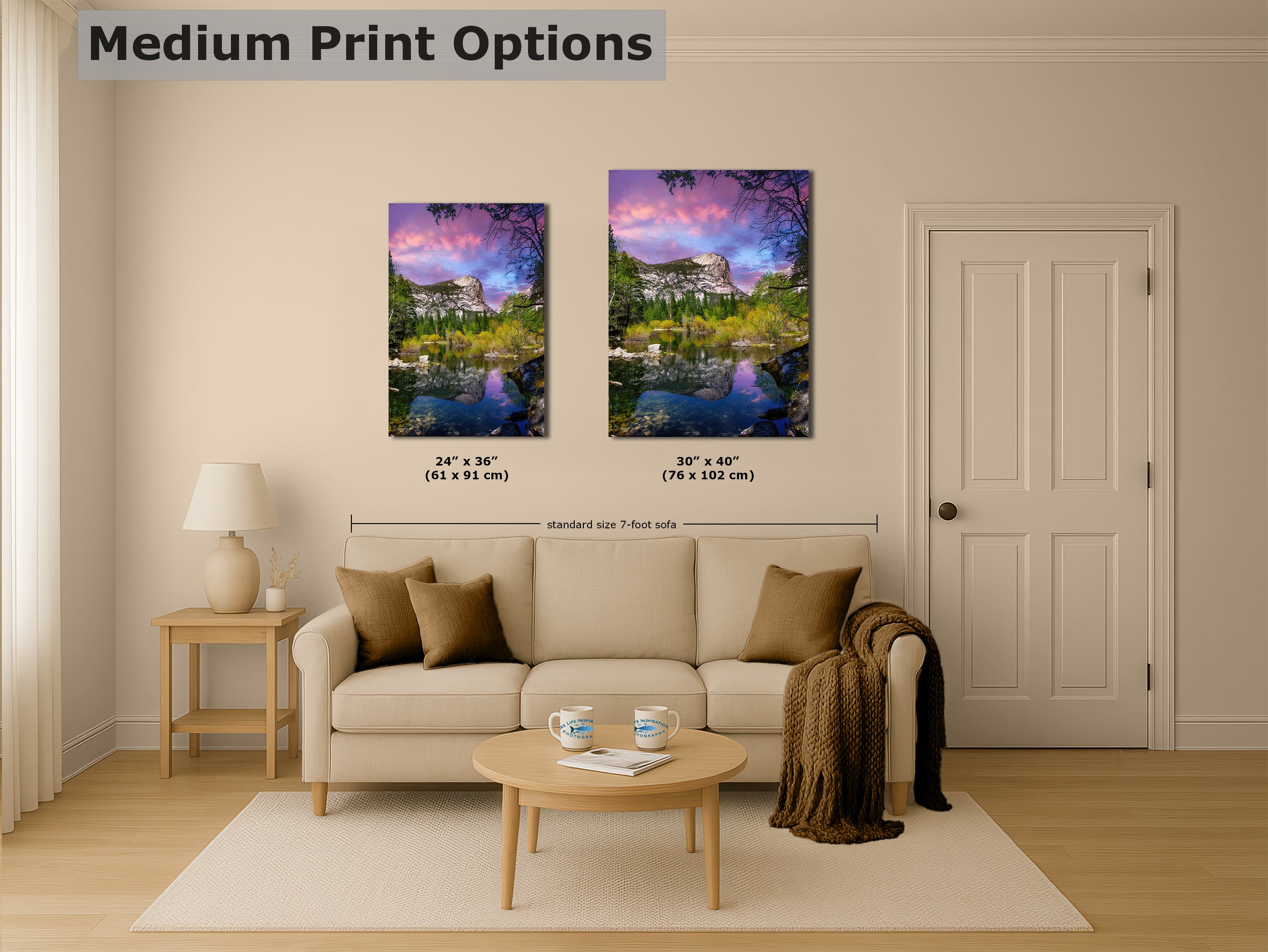 Mirror Lake Yosemite National Park Mountain Picture Nature Photo Relaxation Artwork of Mt. Watkins for Meditation, Office, and House Decor