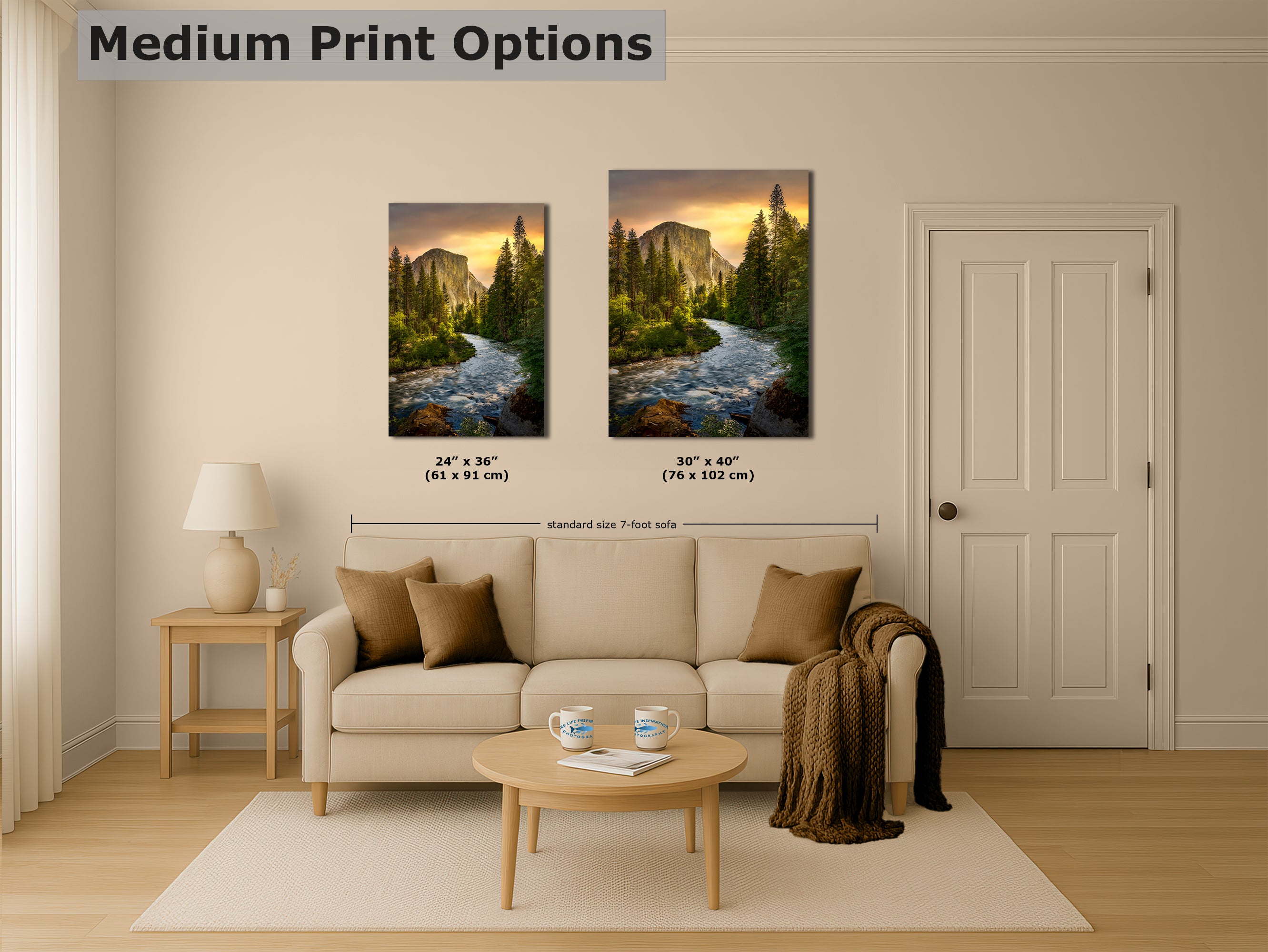 El Capitan Yosemite National Park Nature Photo with Merced River, Granite Mountain Picture Relaxation Artwork for Meditation, Dorm, Office, or House Decor