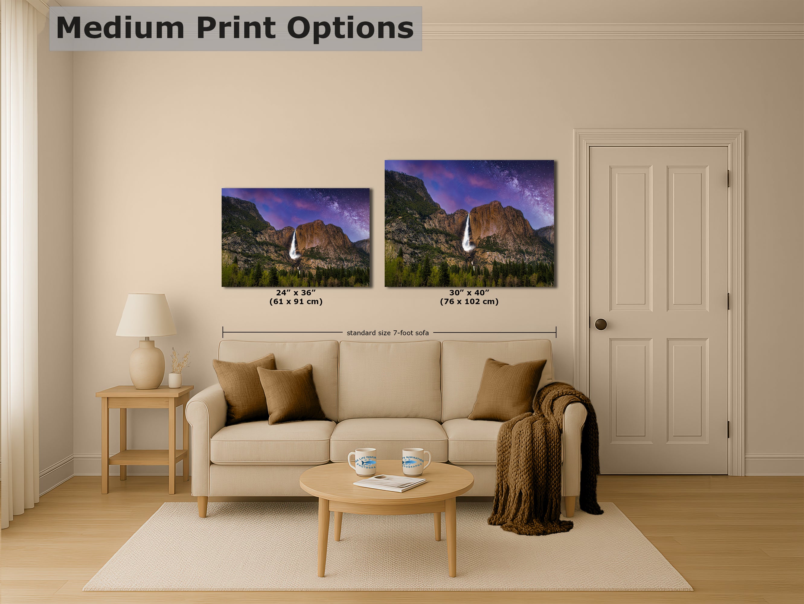 Yosemite National Park Waterfall Picture Nature Photo Relaxation Artwork, Yosemite Falls for Meditation, Office, Apartment, and House Decor