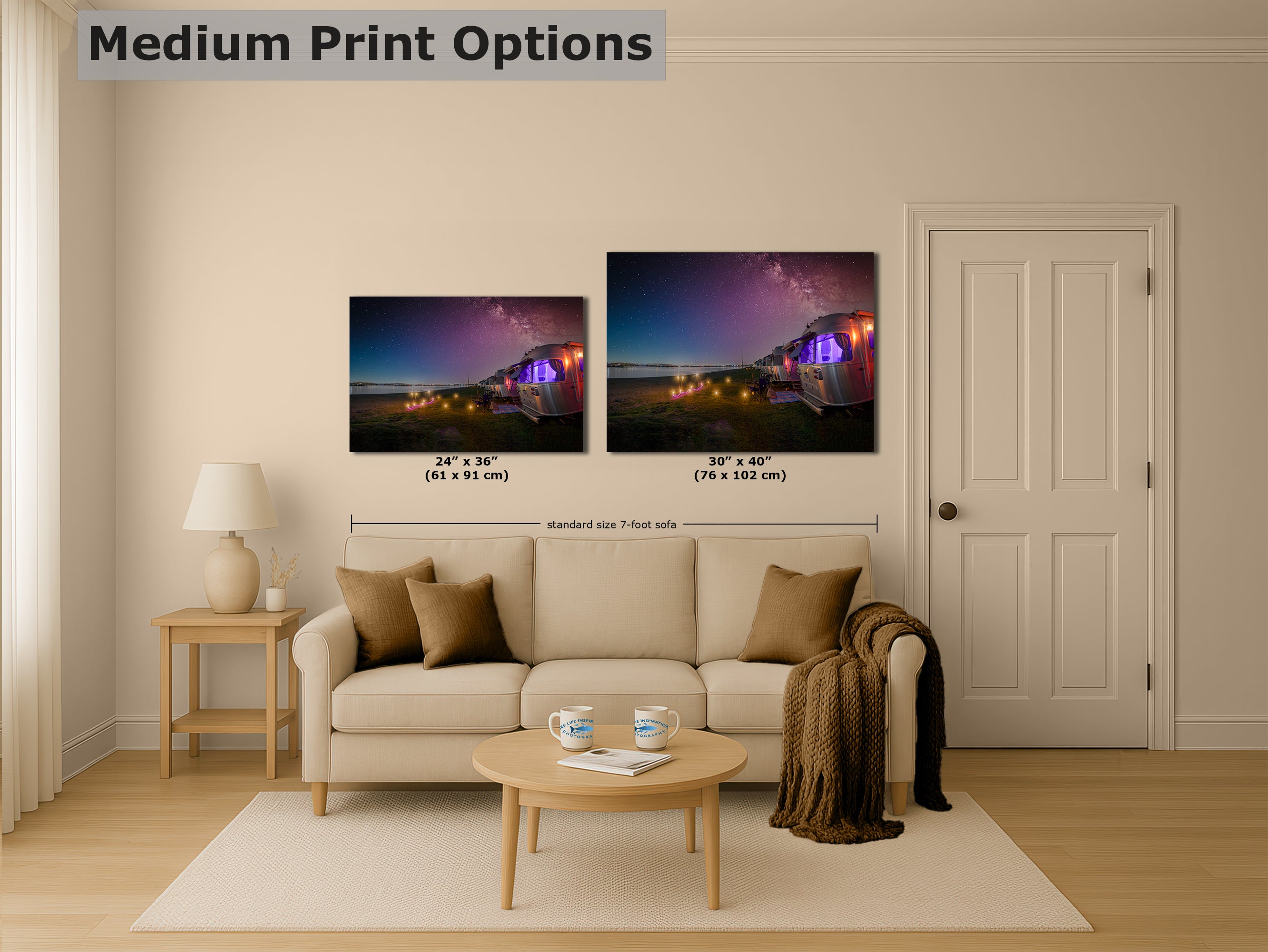 Airstream Travel Trailer Art Night Scene in San Diego, California Campsite Camping Decoration in Canvas, Paper, and Metal Wall Art