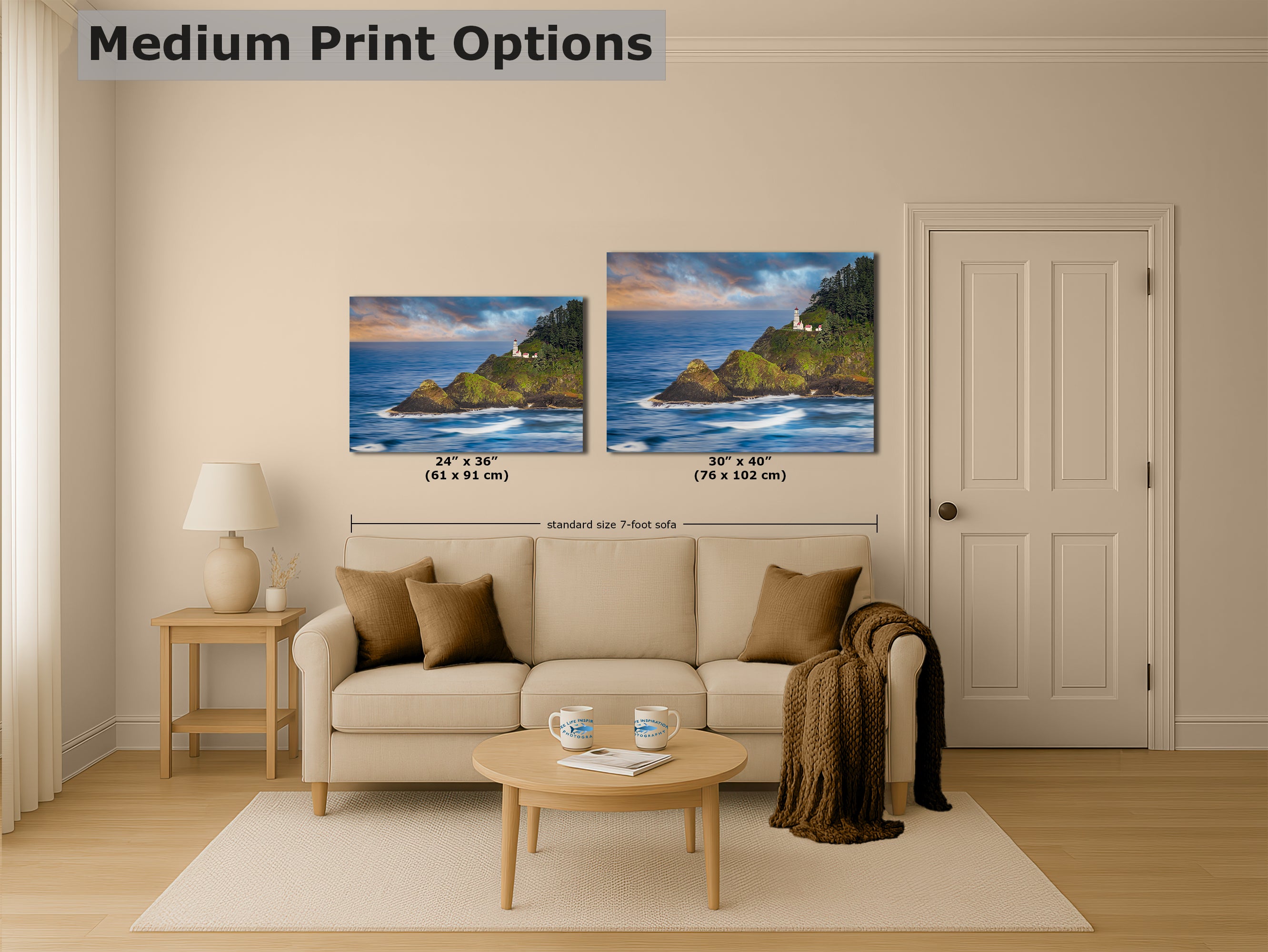 Heceta Head Lighthouse Picture, Oregon Coast Ocean Picture, Pacific Northwest Beach Photo Framed Coastal Decor for Ocean Lovers