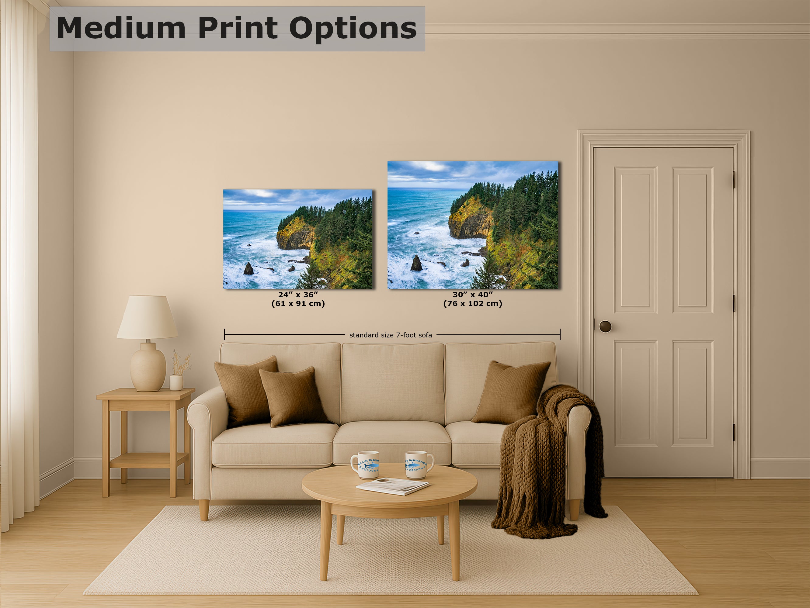 Oregon Coast Ocean Picture, Pacific Northwest Coastline Nature Photo Relaxation Artwork for Meditation, Apartment, Office & House Decor