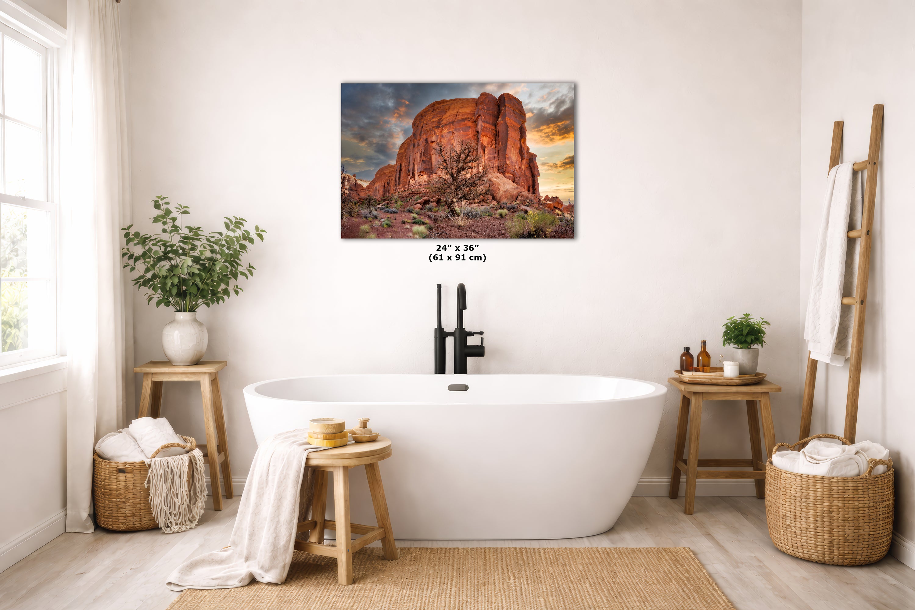 Monument Valley Arizona Desert Picture Cactus Nature Photo, Bohemian Style Relaxation Artwork for Meditation, Apartment, Office & House Decor