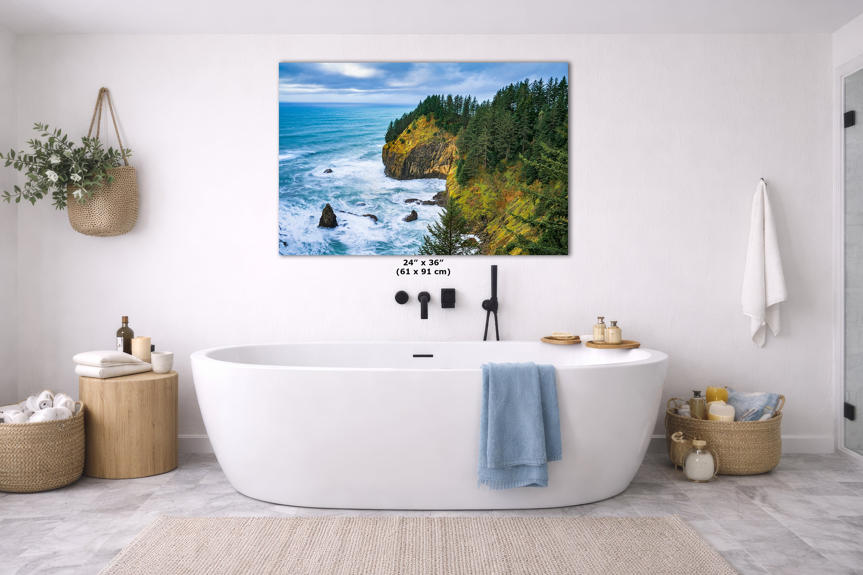 Oregon Coast Ocean Picture, Pacific Northwest Coastline Nature Photo Relaxation Artwork for Meditation, Apartment, Office & House Decor