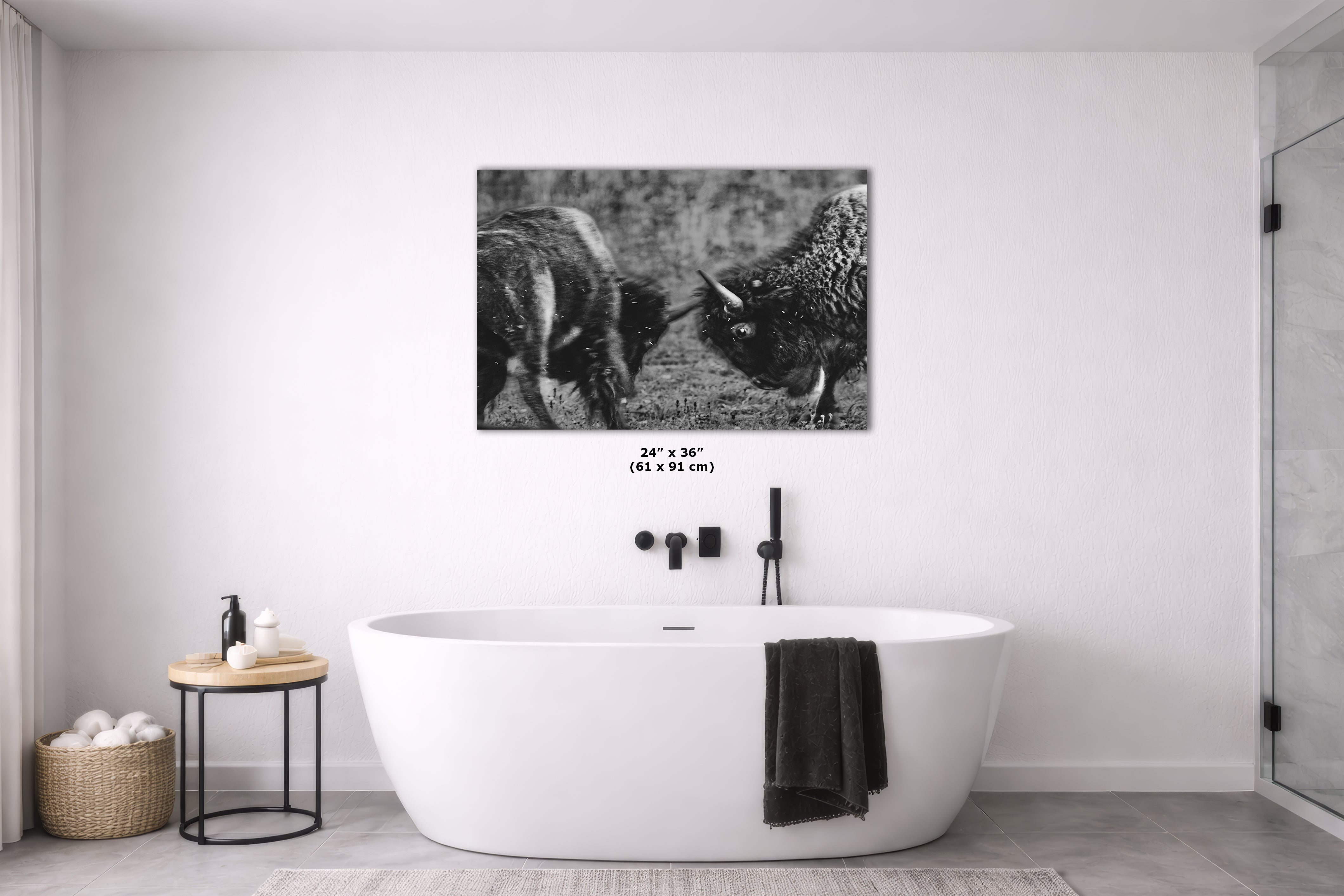 Buffalo Artwork Wildlife Photography, Black and White Bison Wall Decor, Rustic Cabin Animal Print, Nature Wall Art for Home or Office