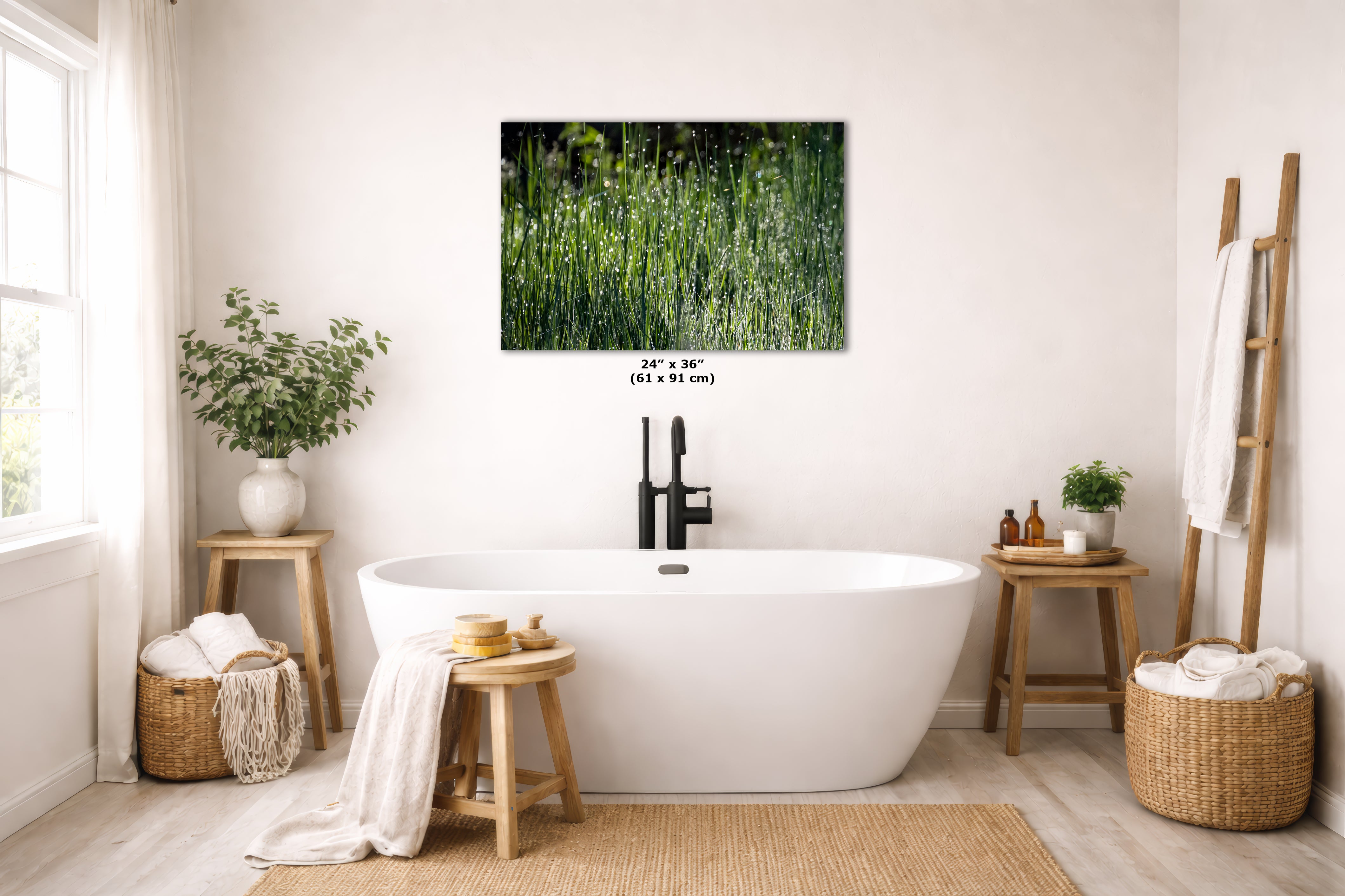 Green Grass Impressionist Art, Nature Photo Relaxation Artwork, Forest Picture Wall Decor for Bohemian Style, Office, Meditation & Dorm Room