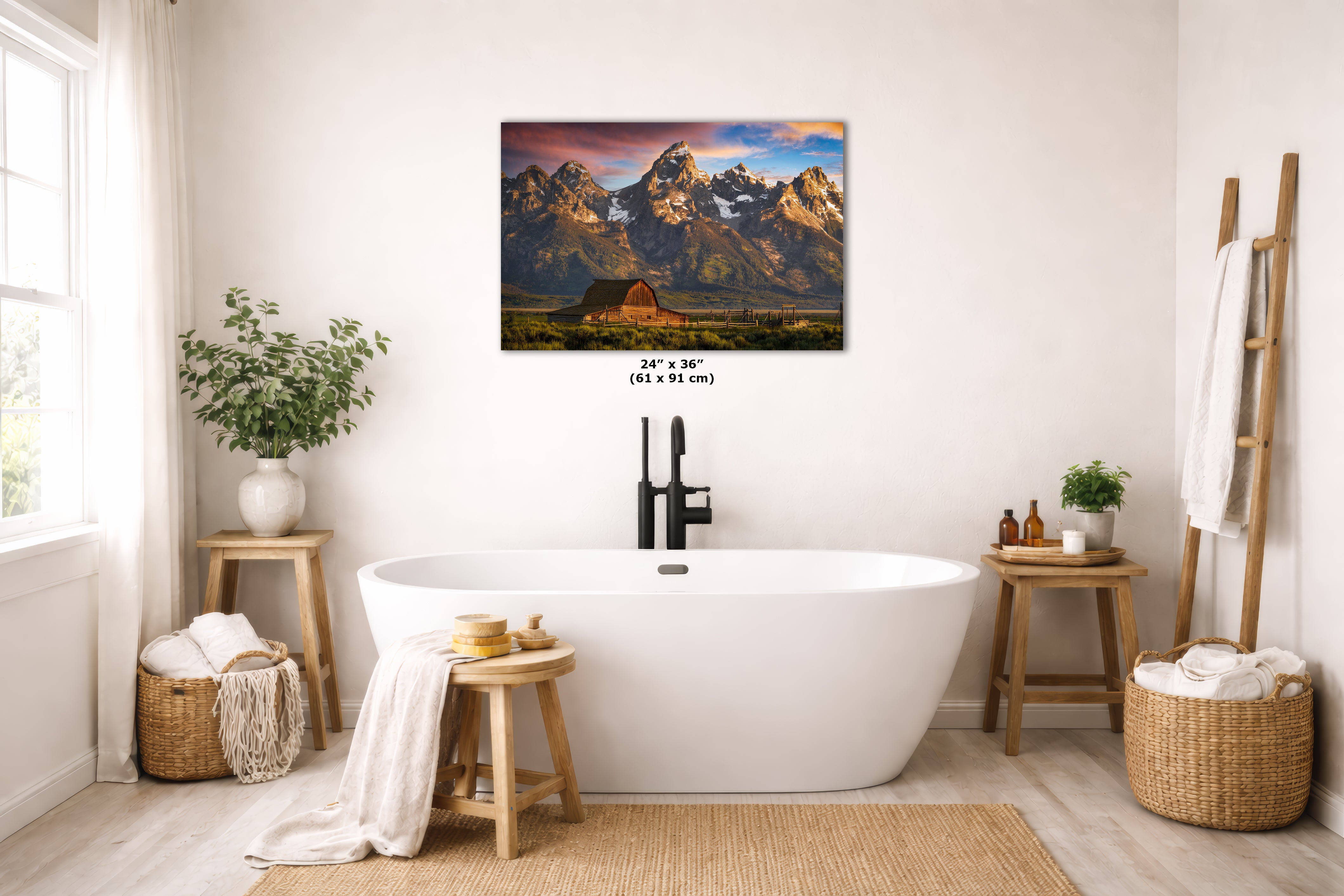 Mormon Row Grand Teton National Park Nature Photo, Moulton Barn Mountain Picture Relaxation Artwork for Meditation, Office, House Decor
