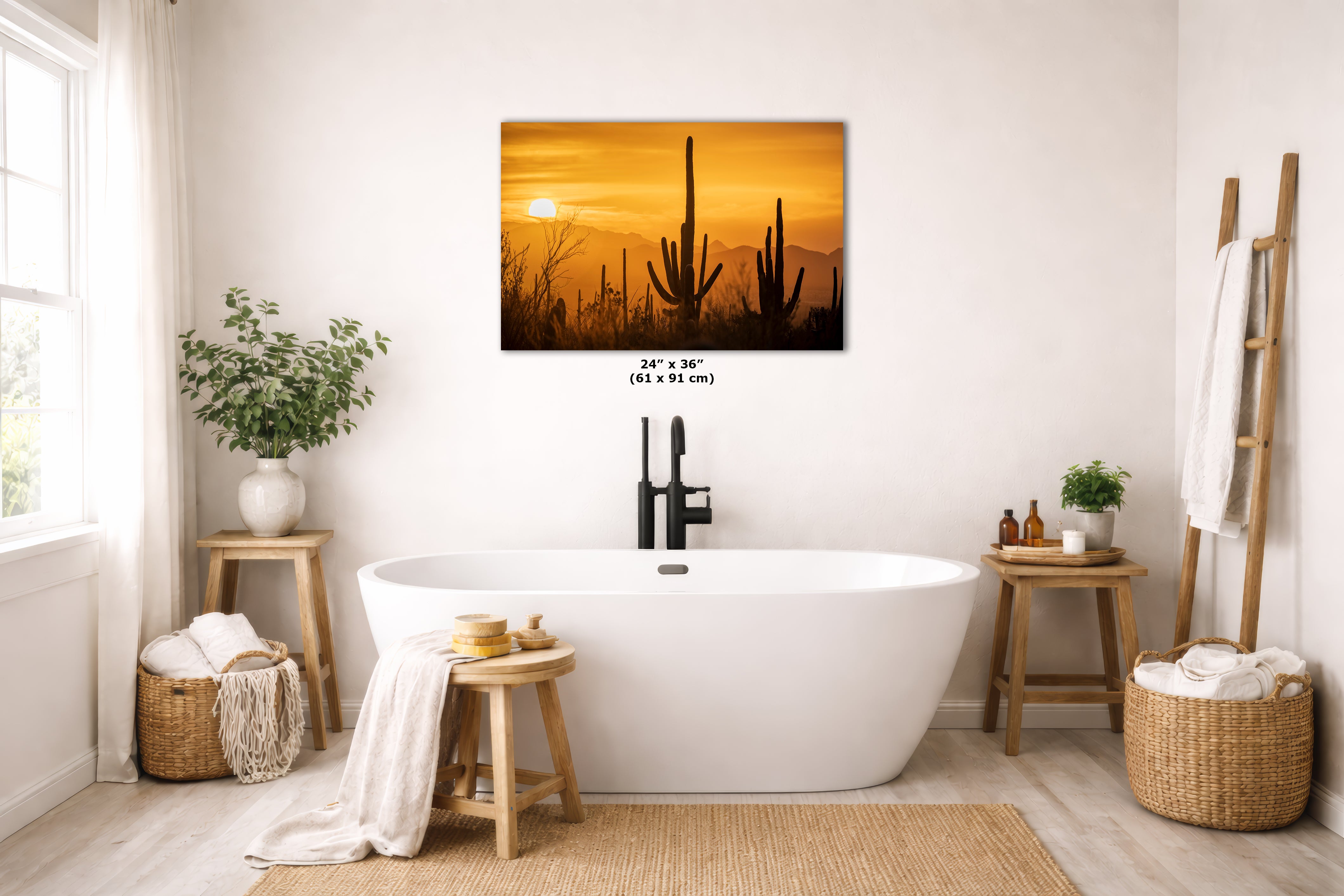 Saguaro National Park Arizona Desert Picture Nature Photo Silhouette, Bohemian Style Relaxation Artwork, Southwestern Sonoran Desert House Decor