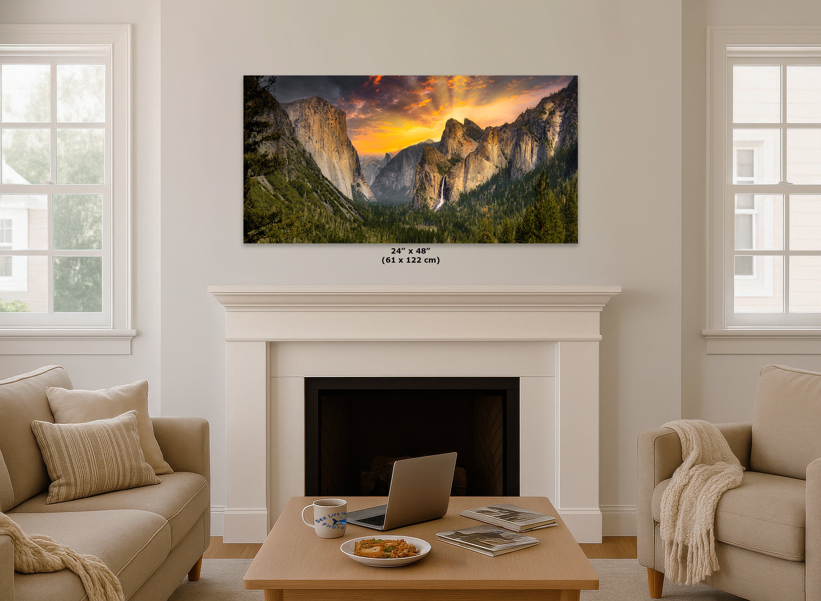Tunnel View Yosemite National Park Mountain Picture Nature Photo Relaxation Artwork for Mediation, Office, & House Decor