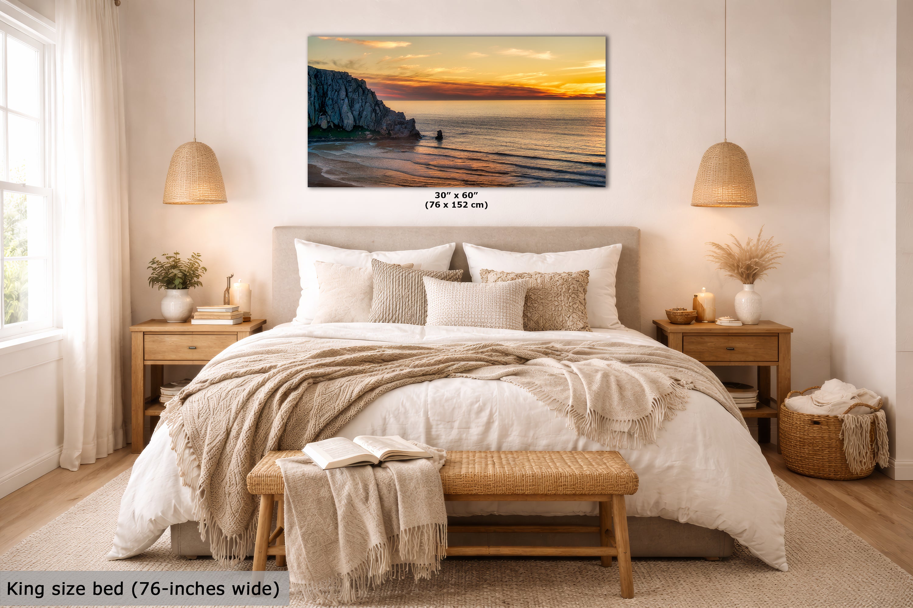 Morro Bay California Coastline Ocean Picture Nature Photo, Morro Rock Aerial Sunset Coastal Relaxation Artwork, Dorm Room, Office & House Decor
