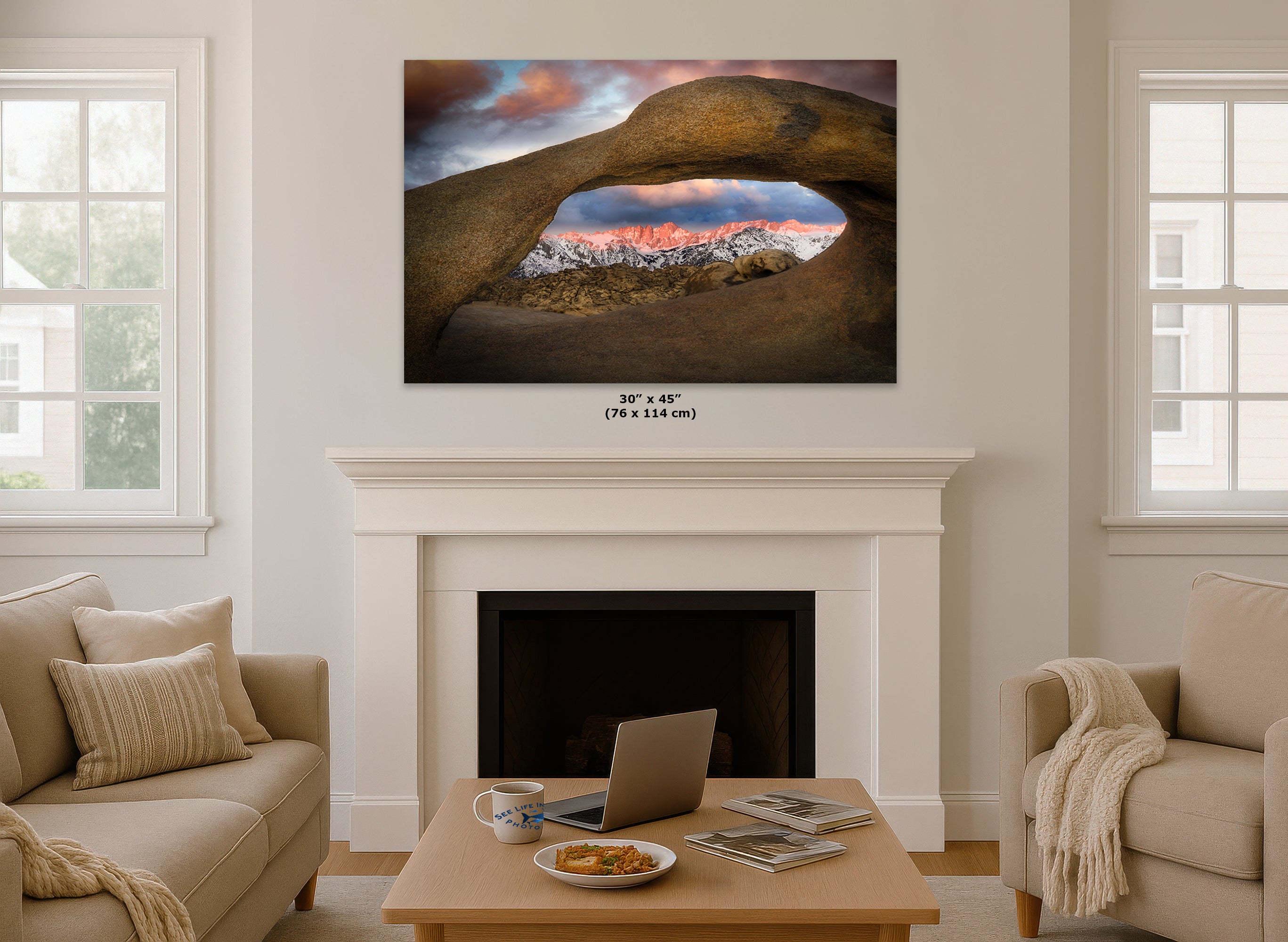 Mount Whitey & Mobius Arch Mountain Picture, Nature Photo from Alabama Hills for Relaxation Art for Meditation, Office, and House Decor